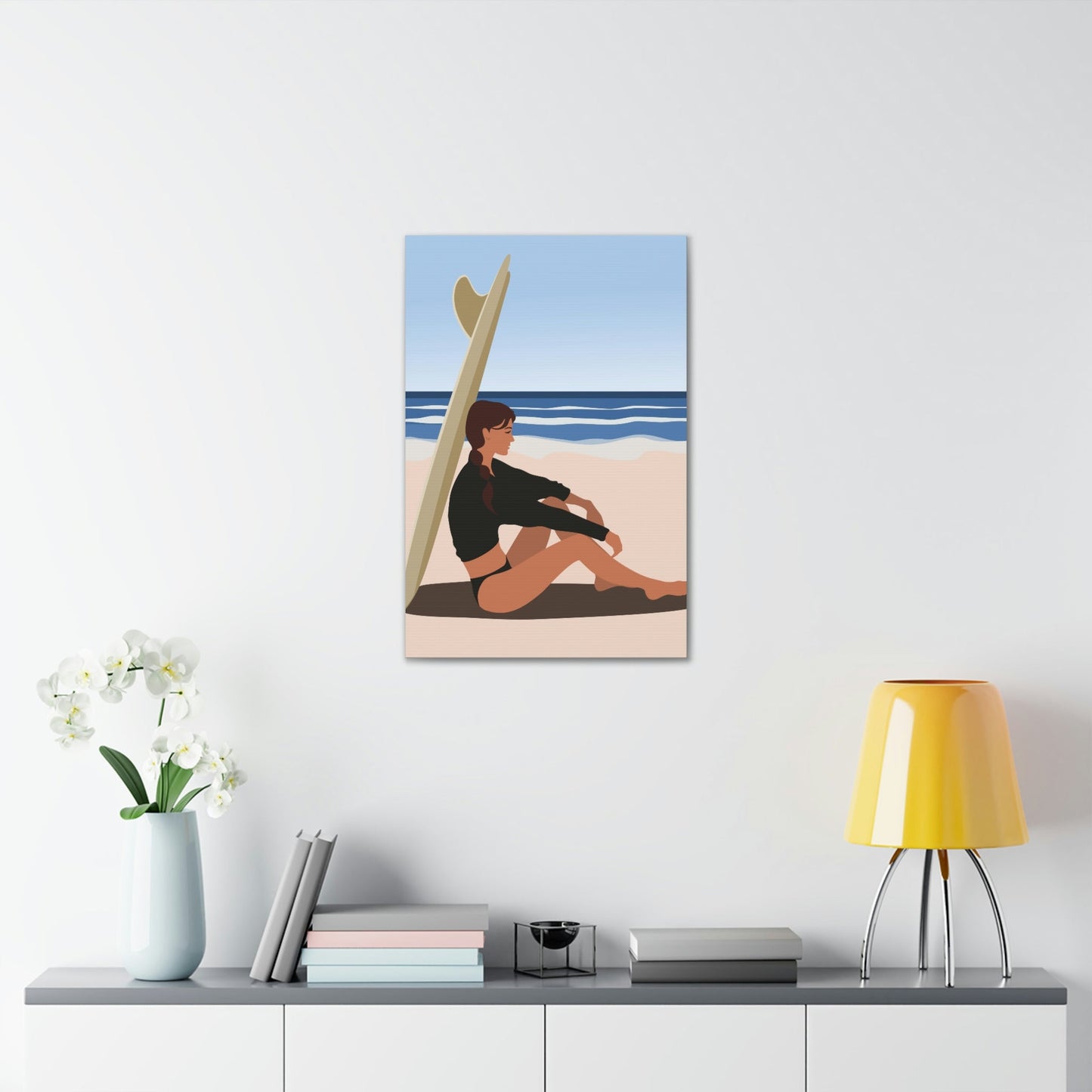 Serenity by the Sea Woman Sitting on Beach Classic Art Canvas Gallery Wraps Ichaku [Perfect Gifts Selection]