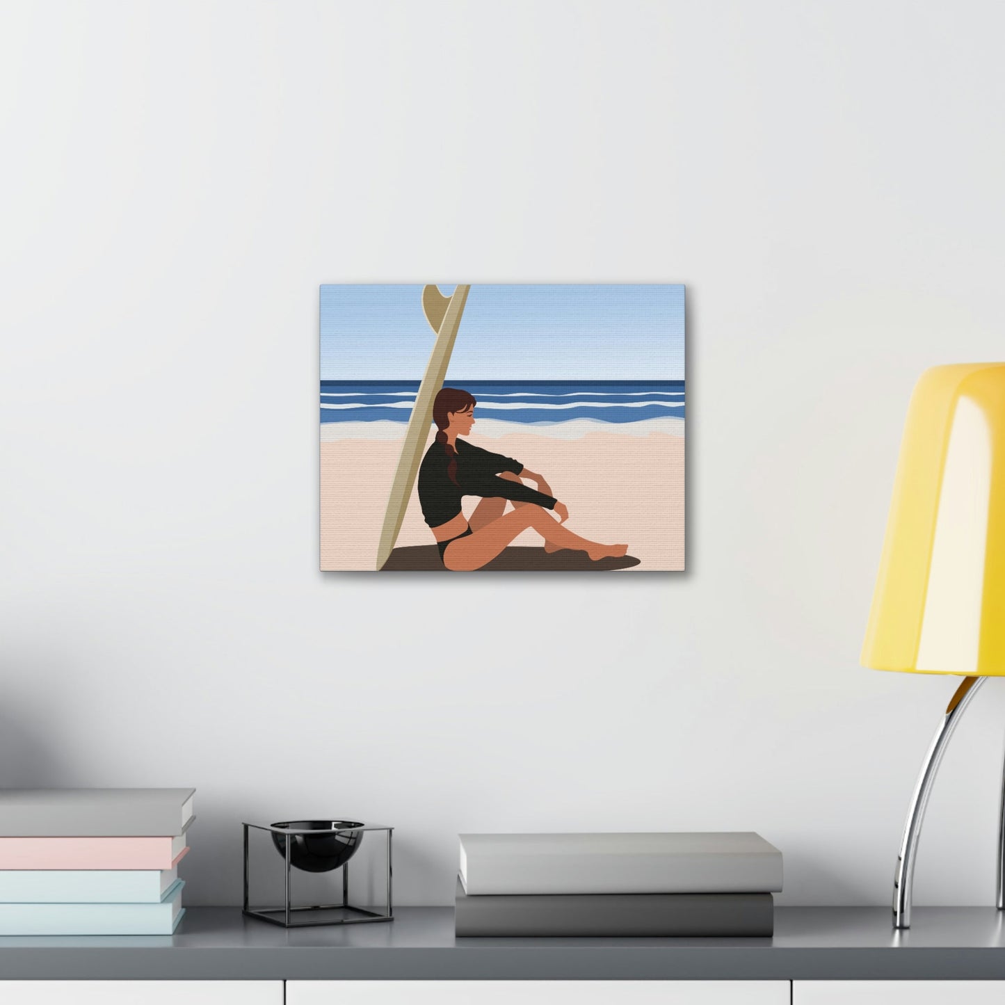 Serenity by the Sea Woman Sitting on Beach Classic Art Canvas Gallery Wraps Ichaku [Perfect Gifts Selection]