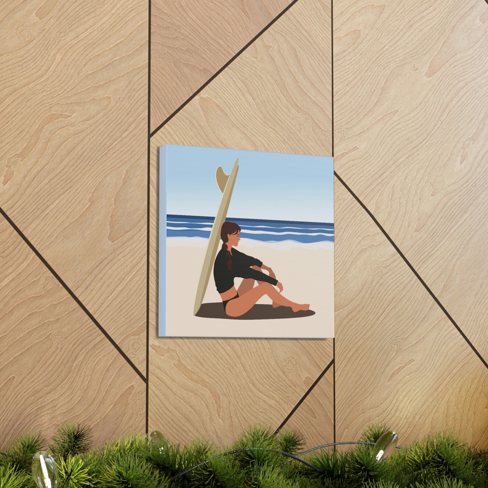 Serenity by the Sea Woman Sitting on Beach Classic Art Canvas Gallery Wraps Ichaku [Perfect Gifts Selection]