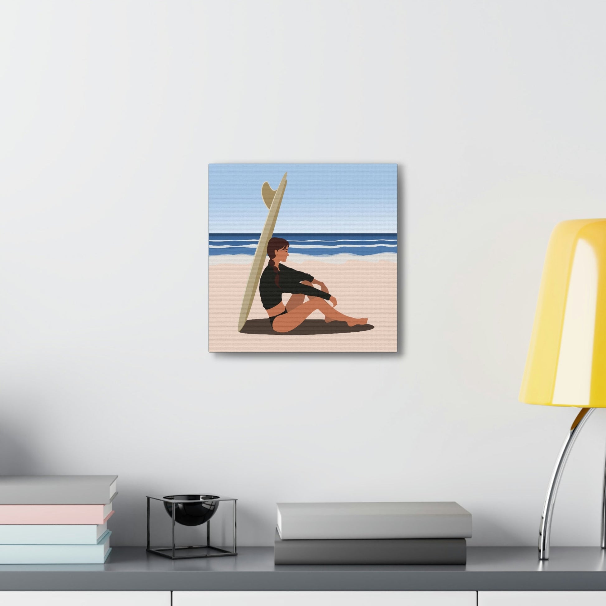 Serenity by the Sea Woman Sitting on Beach Classic Art Canvas Gallery Wraps Ichaku [Perfect Gifts Selection]