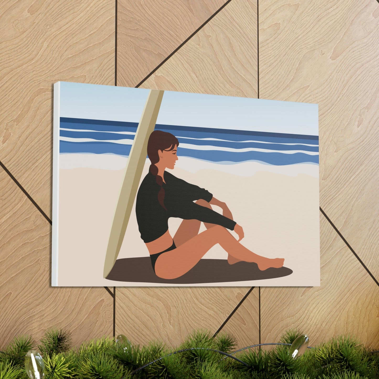 Serenity by the Sea Woman Sitting on Beach Classic Art Canvas Gallery Wraps Ichaku [Perfect Gifts Selection]