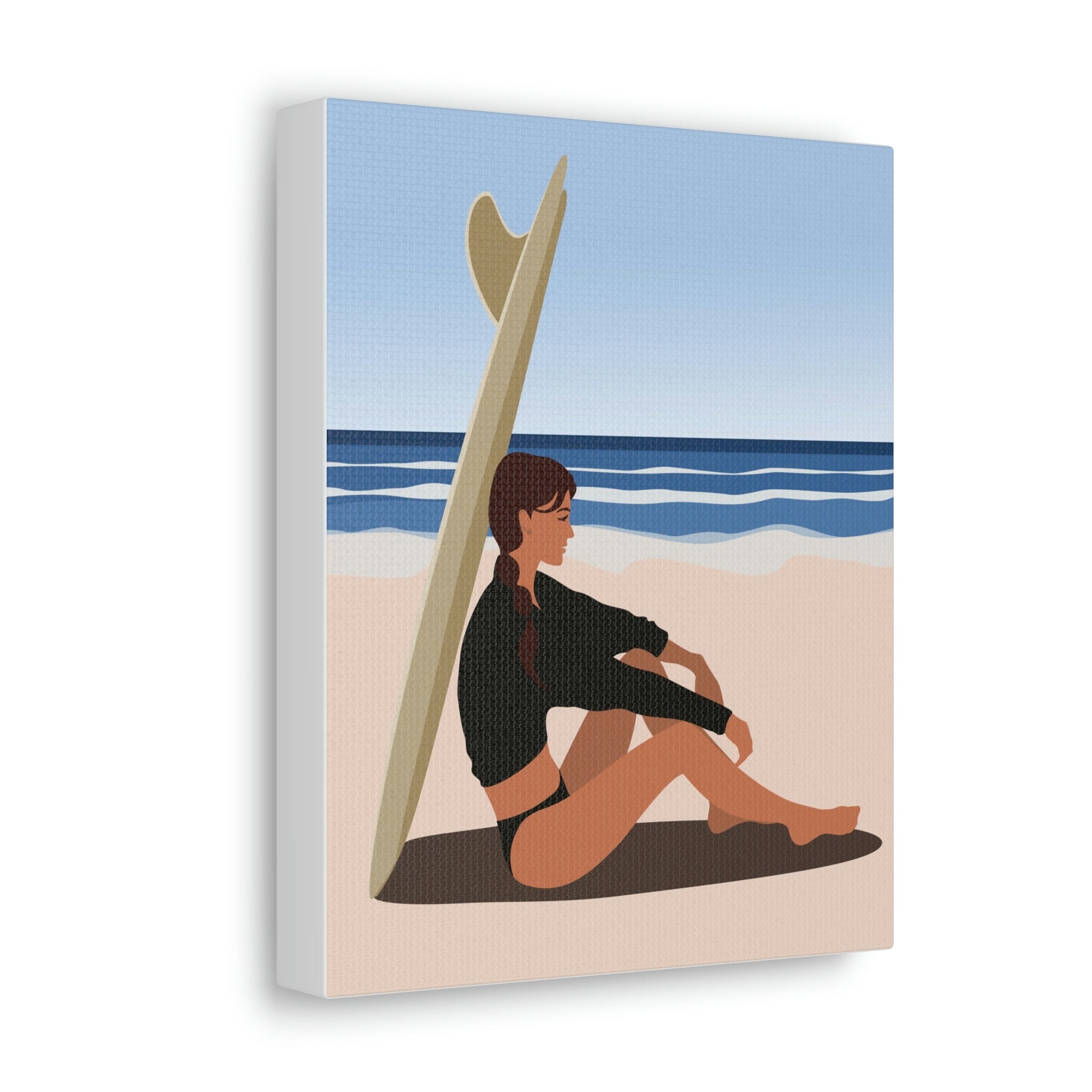 Serenity by the Sea Woman Sitting on Beach Classic Art Canvas Gallery Wraps Ichaku [Perfect Gifts Selection]