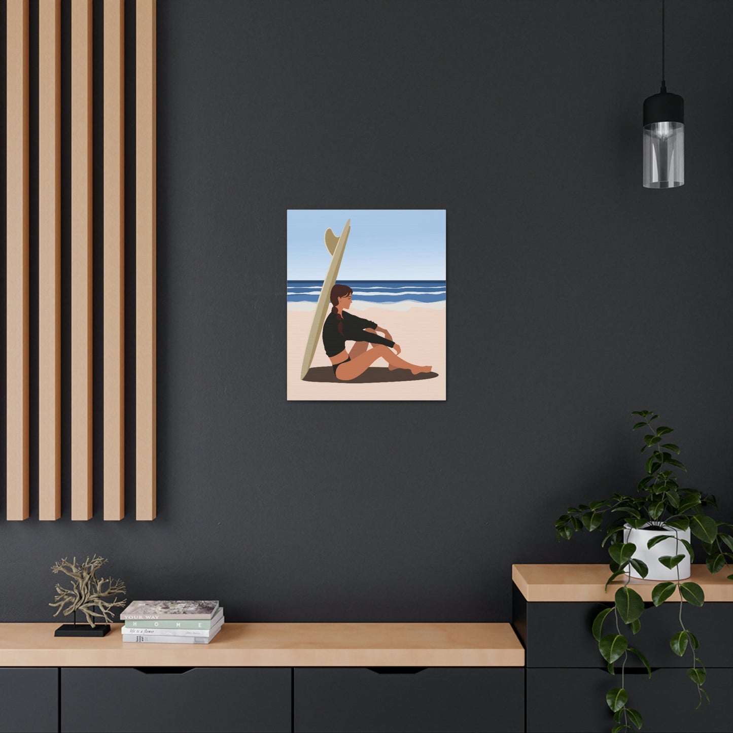 Serenity by the Sea Woman Sitting on Beach Classic Art Canvas Gallery Wraps Ichaku [Perfect Gifts Selection]