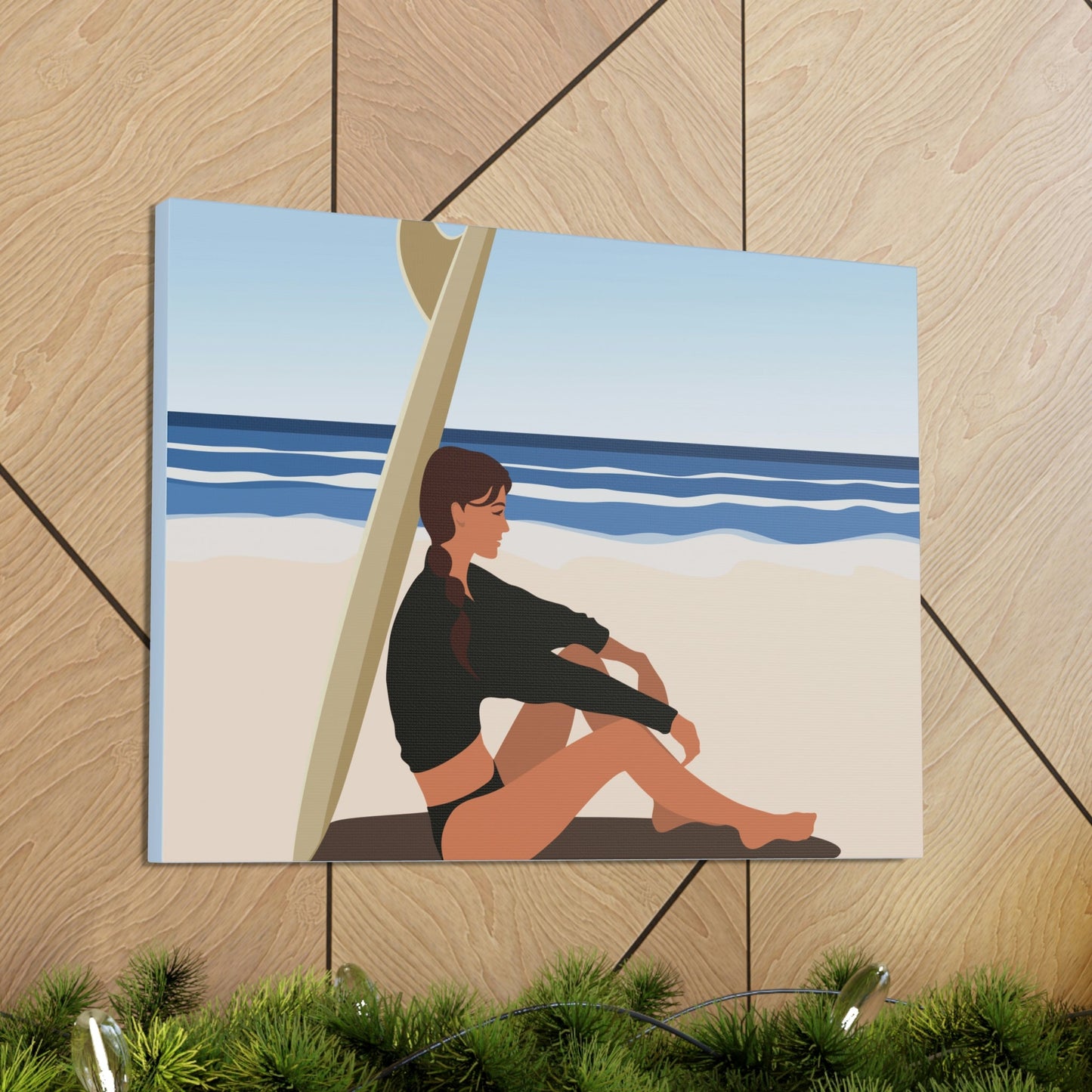 Serenity by the Sea Woman Sitting on Beach Classic Art Canvas Gallery Wraps Ichaku [Perfect Gifts Selection]