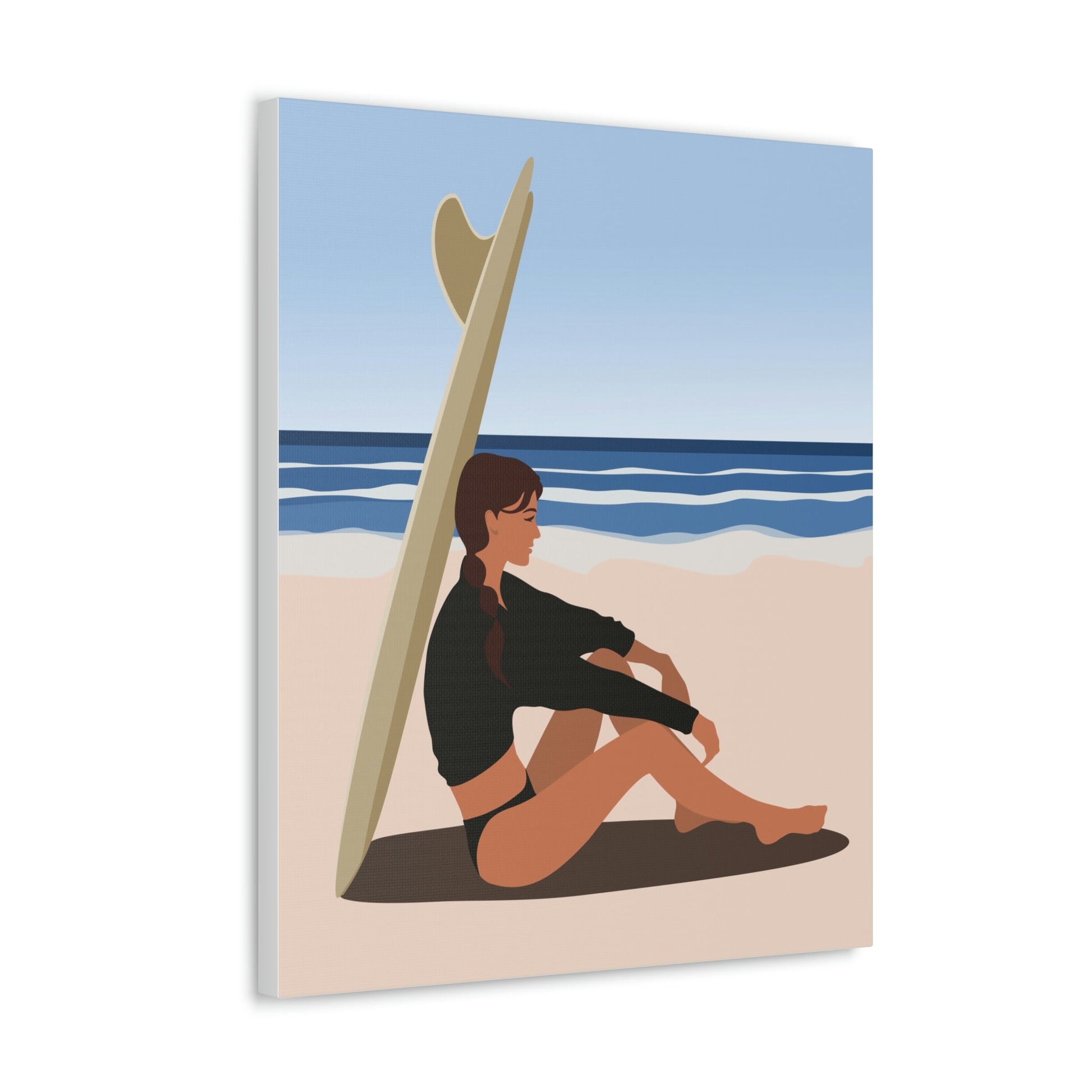 Serenity by the Sea Woman Sitting on Beach Classic Art Canvas Gallery Wraps Ichaku [Perfect Gifts Selection]