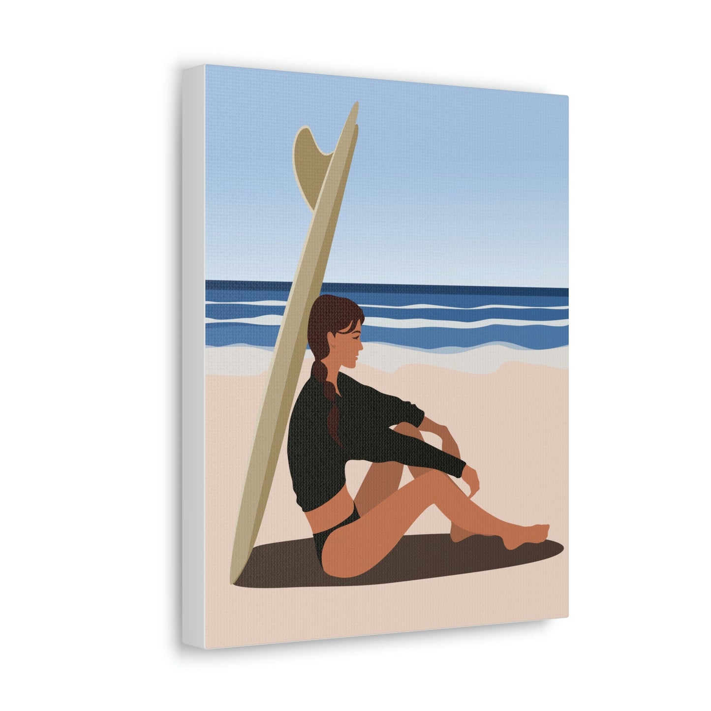 Serenity by the Sea Woman Sitting on Beach Classic Art Canvas Gallery Wraps Ichaku [Perfect Gifts Selection]