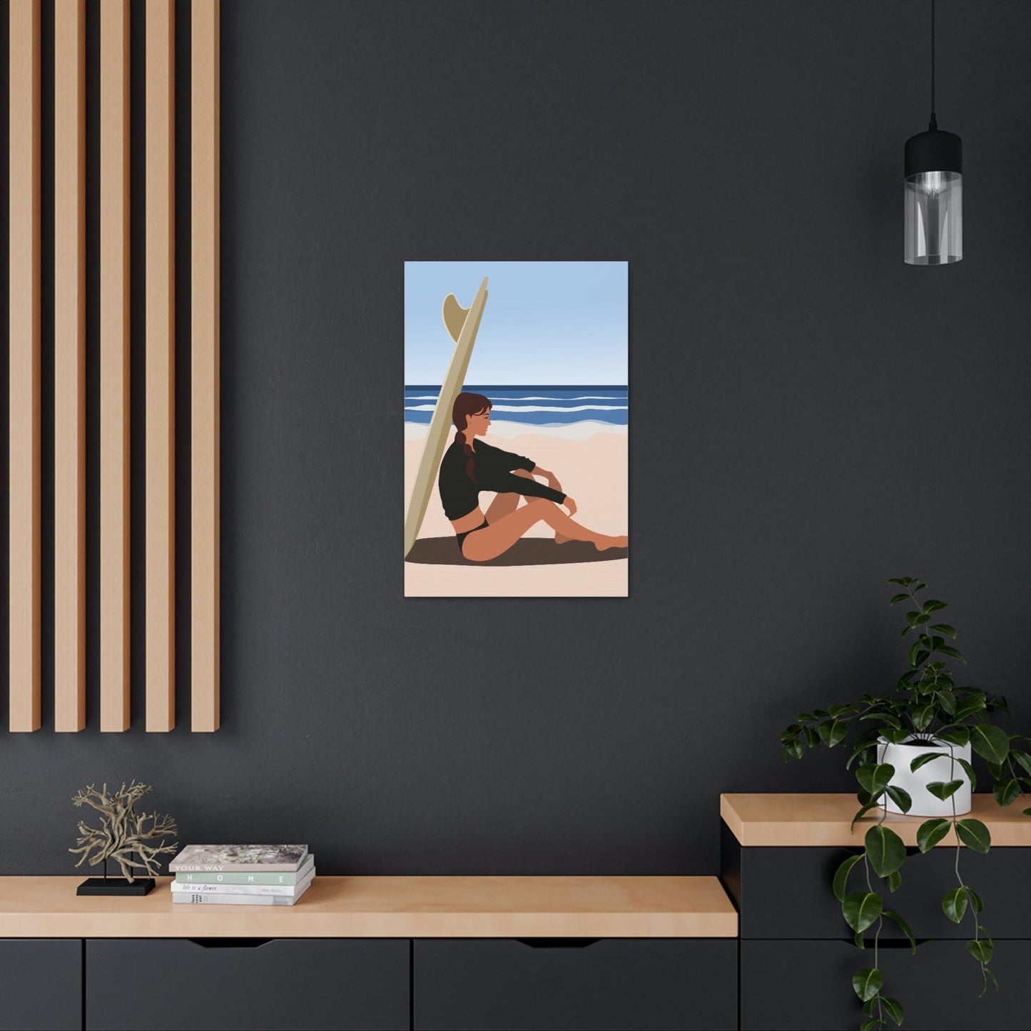 Serenity by the Sea Woman Sitting on Beach Classic Art Canvas Gallery Wraps Ichaku [Perfect Gifts Selection]