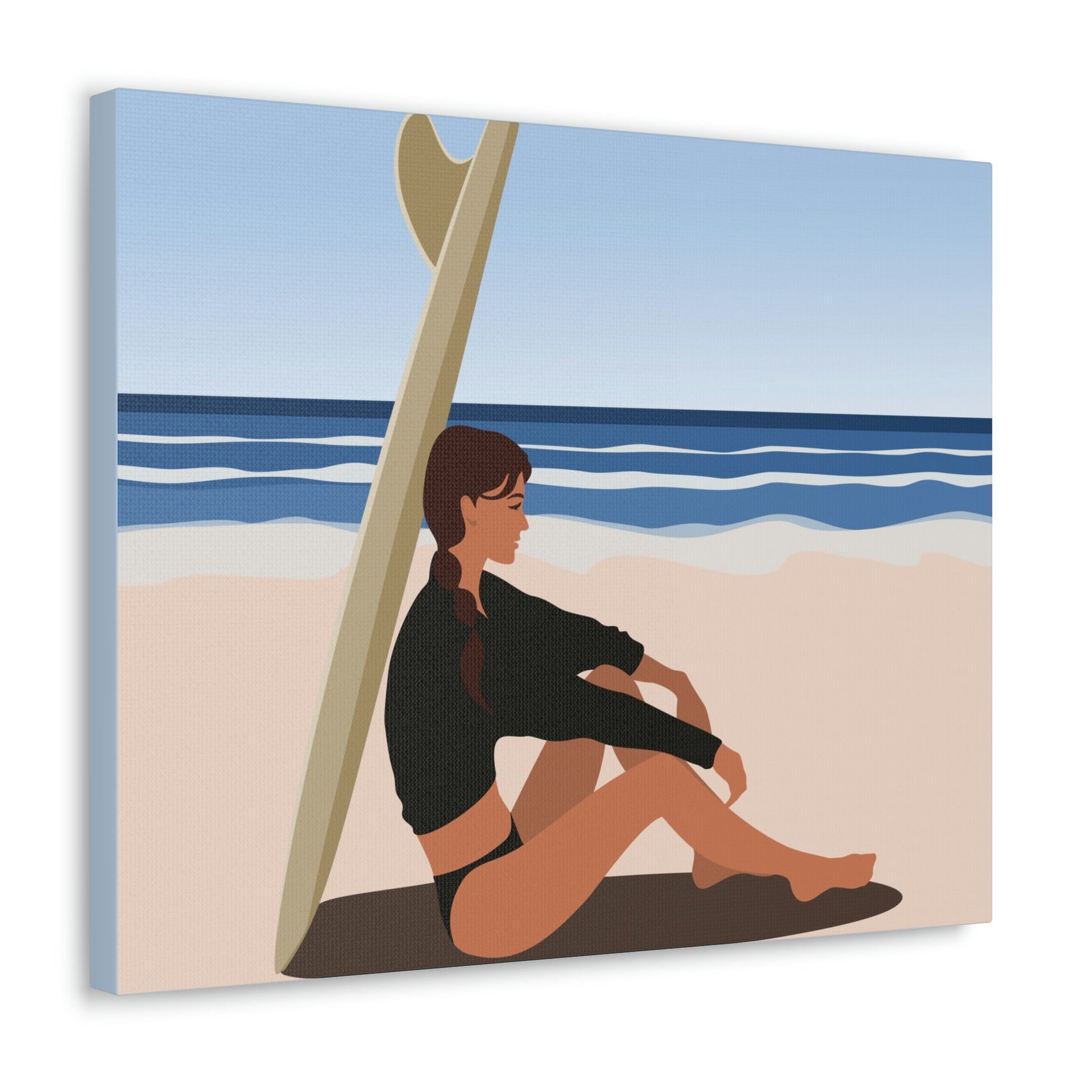 Serenity by the Sea Woman Sitting on Beach Classic Art Canvas Gallery Wraps Ichaku [Perfect Gifts Selection]