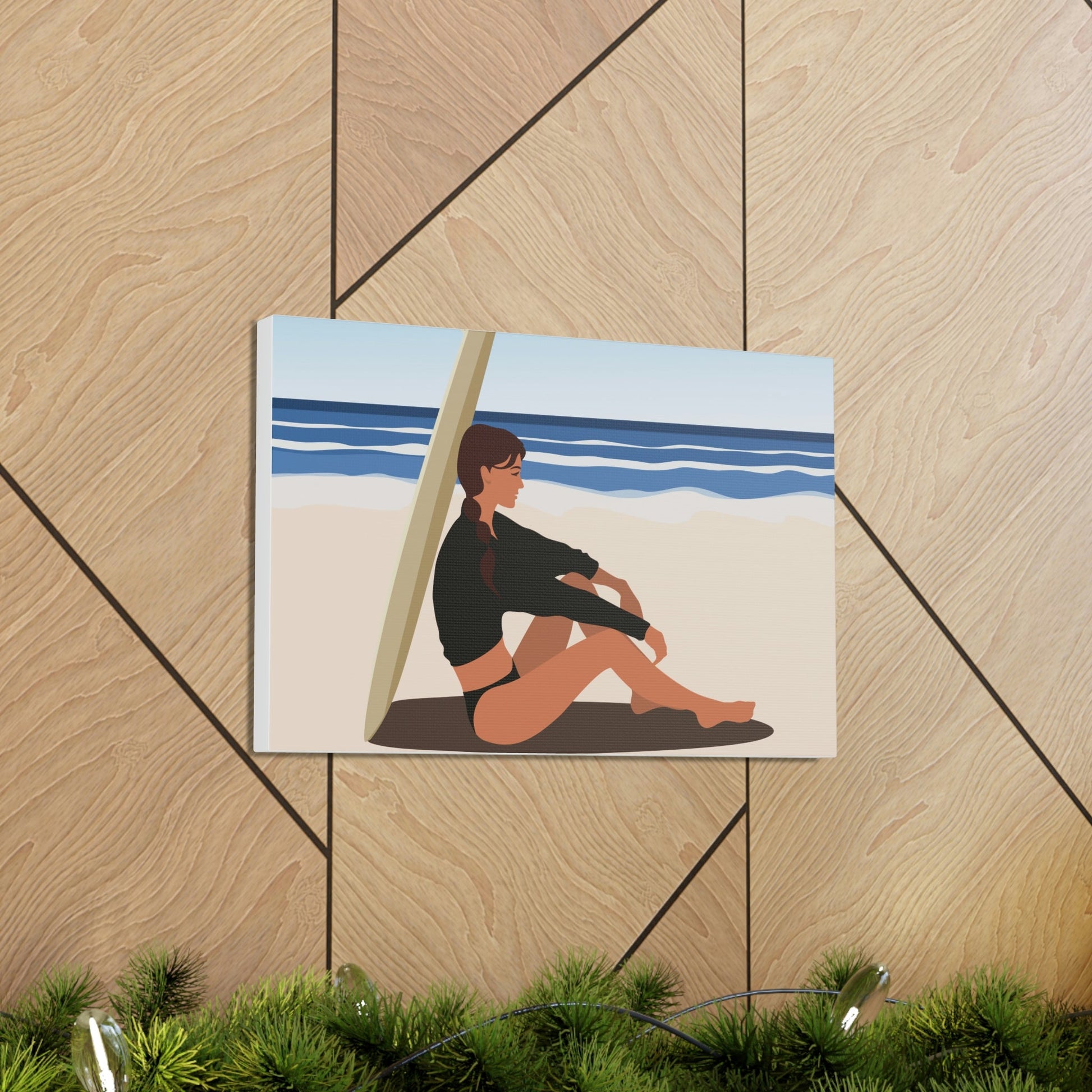 Serenity by the Sea Woman Sitting on Beach Classic Art Canvas Gallery Wraps Ichaku [Perfect Gifts Selection]