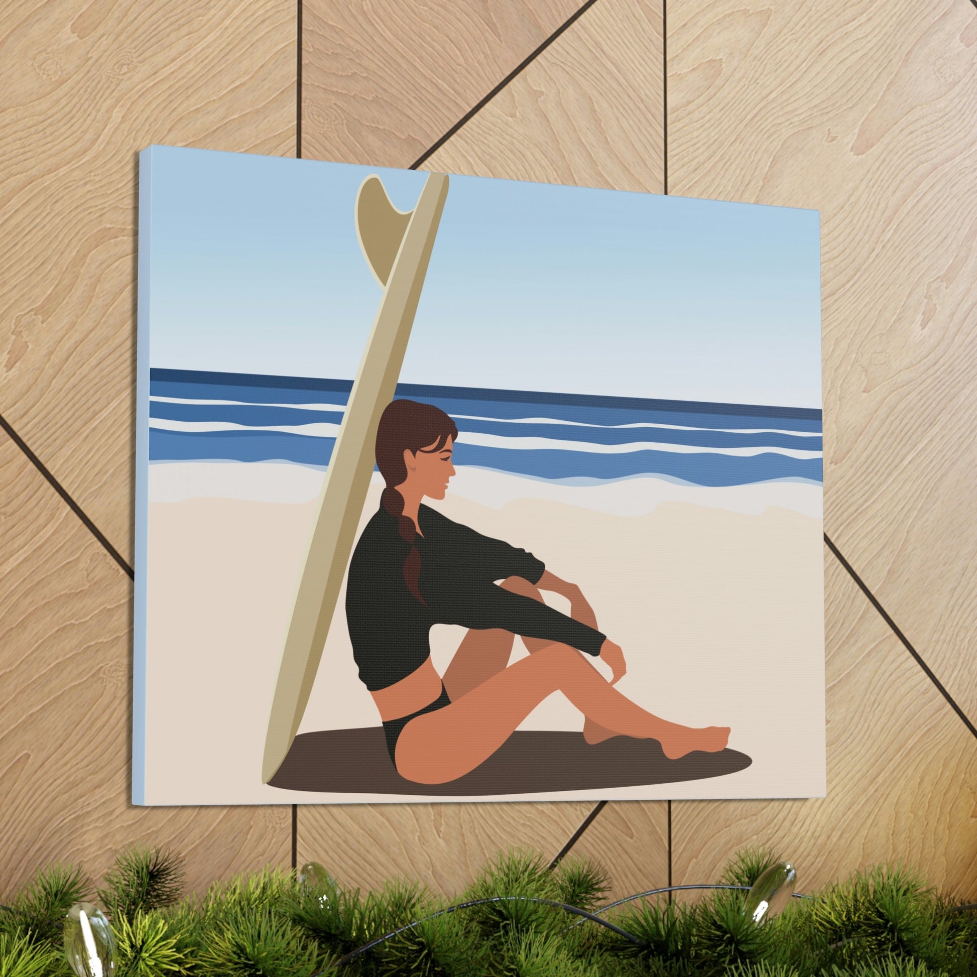 Serenity by the Sea Woman Sitting on Beach Classic Art Canvas Gallery Wraps Ichaku [Perfect Gifts Selection]