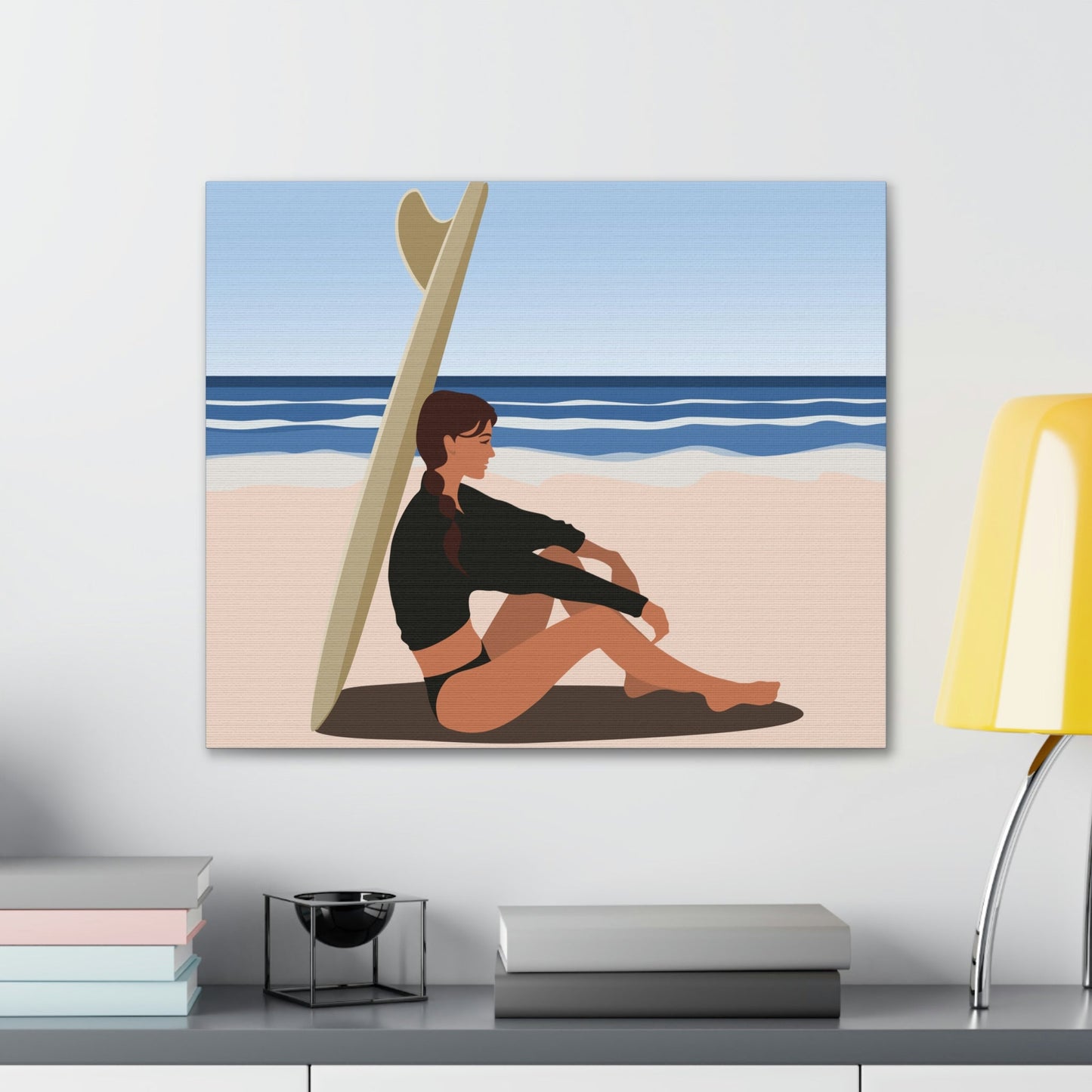 Serenity by the Sea Woman Sitting on Beach Classic Art Canvas Gallery Wraps Ichaku [Perfect Gifts Selection]