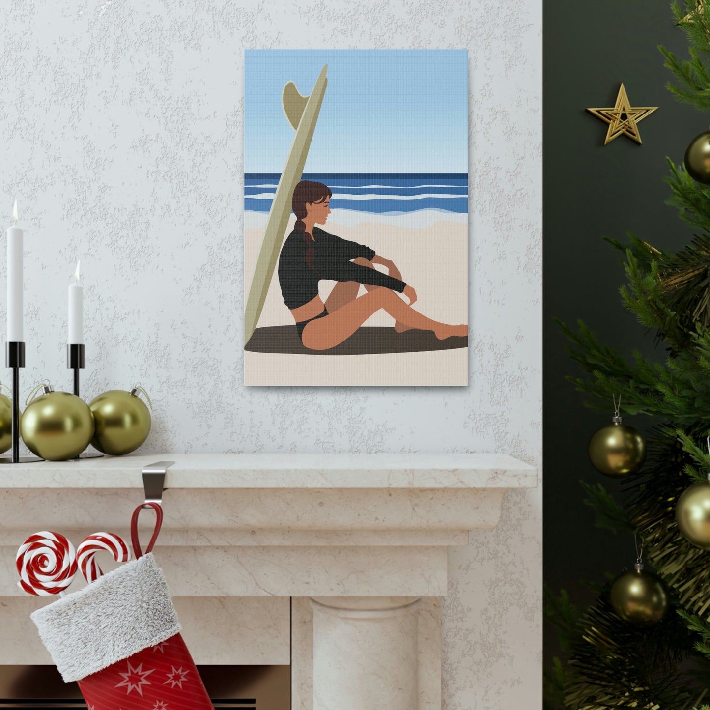 Serenity by the Sea Woman Sitting on Beach Classic Art Canvas Gallery Wraps Ichaku [Perfect Gifts Selection]