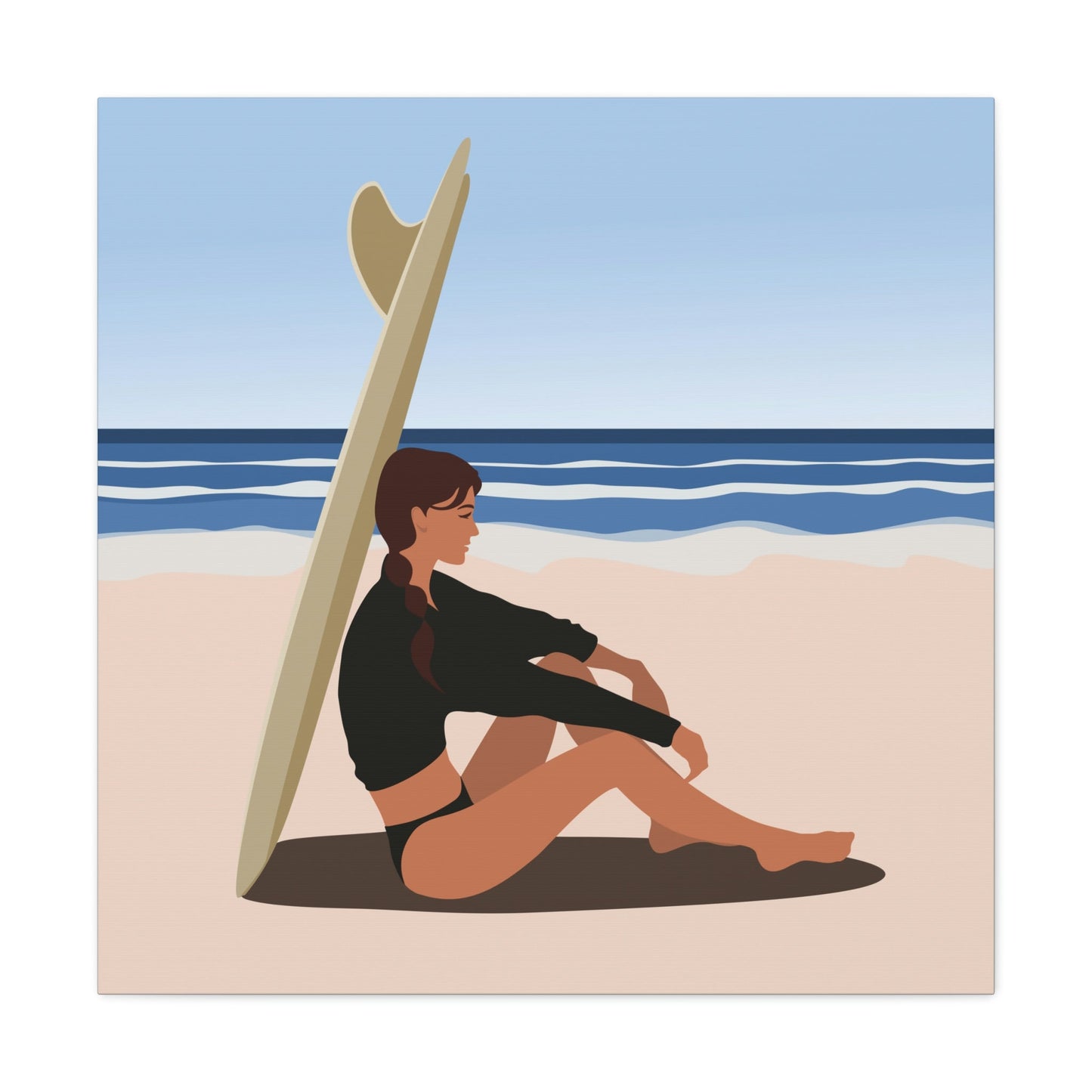 Serenity by the Sea Woman Sitting on Beach Classic Art Canvas Gallery Wraps Ichaku [Perfect Gifts Selection]