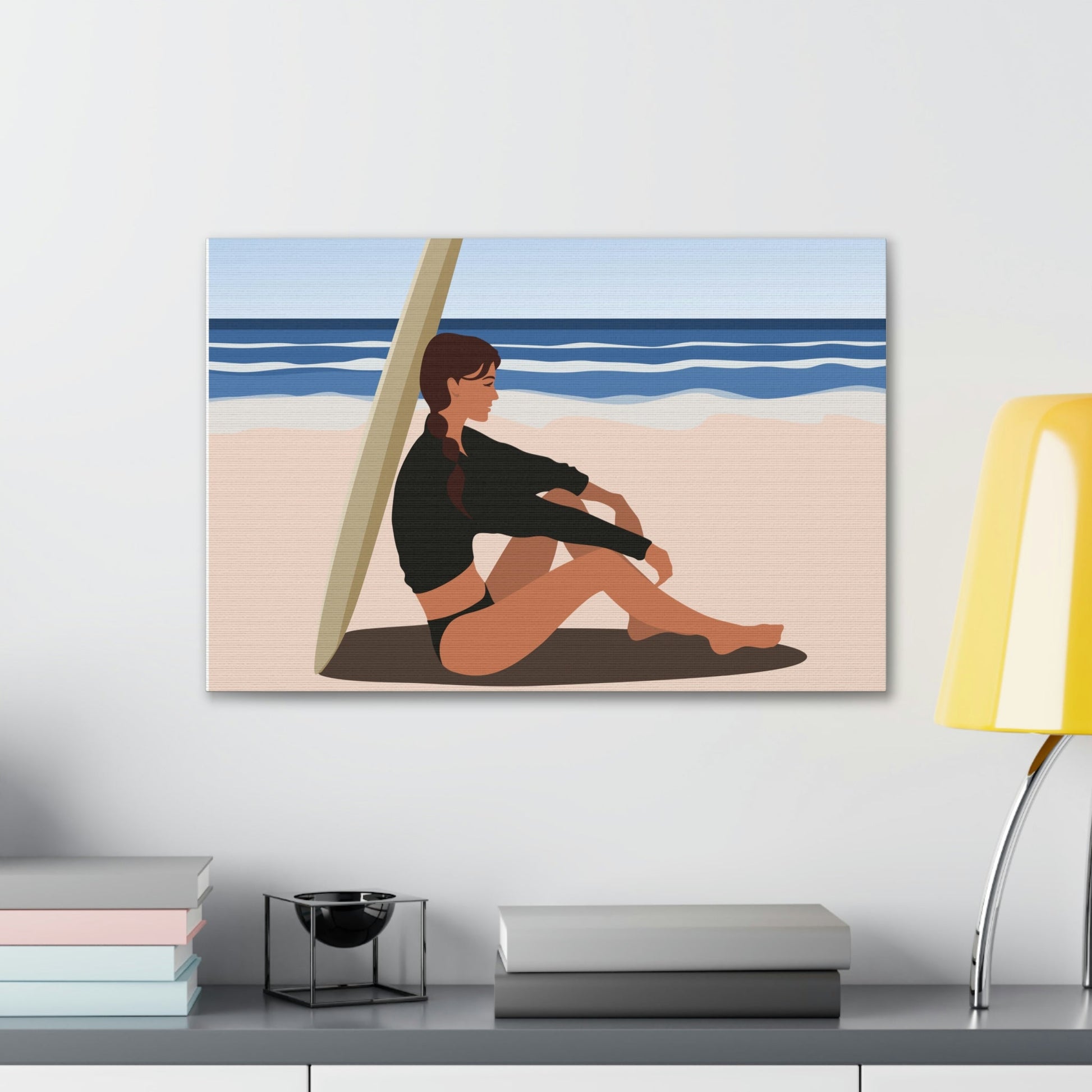 Serenity by the Sea Woman Sitting on Beach Classic Art Canvas Gallery Wraps Ichaku [Perfect Gifts Selection]