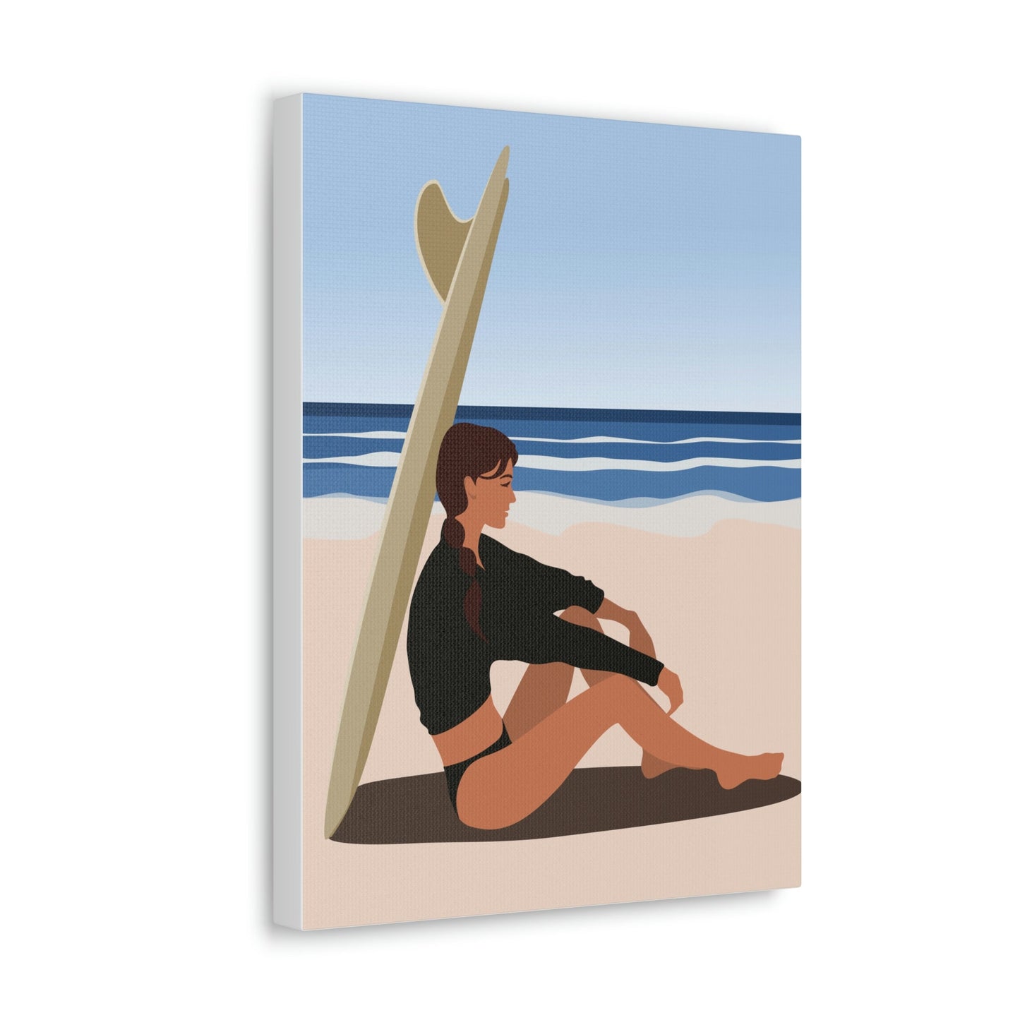 Serenity by the Sea Woman Sitting on Beach Classic Art Canvas Gallery Wraps Ichaku [Perfect Gifts Selection]