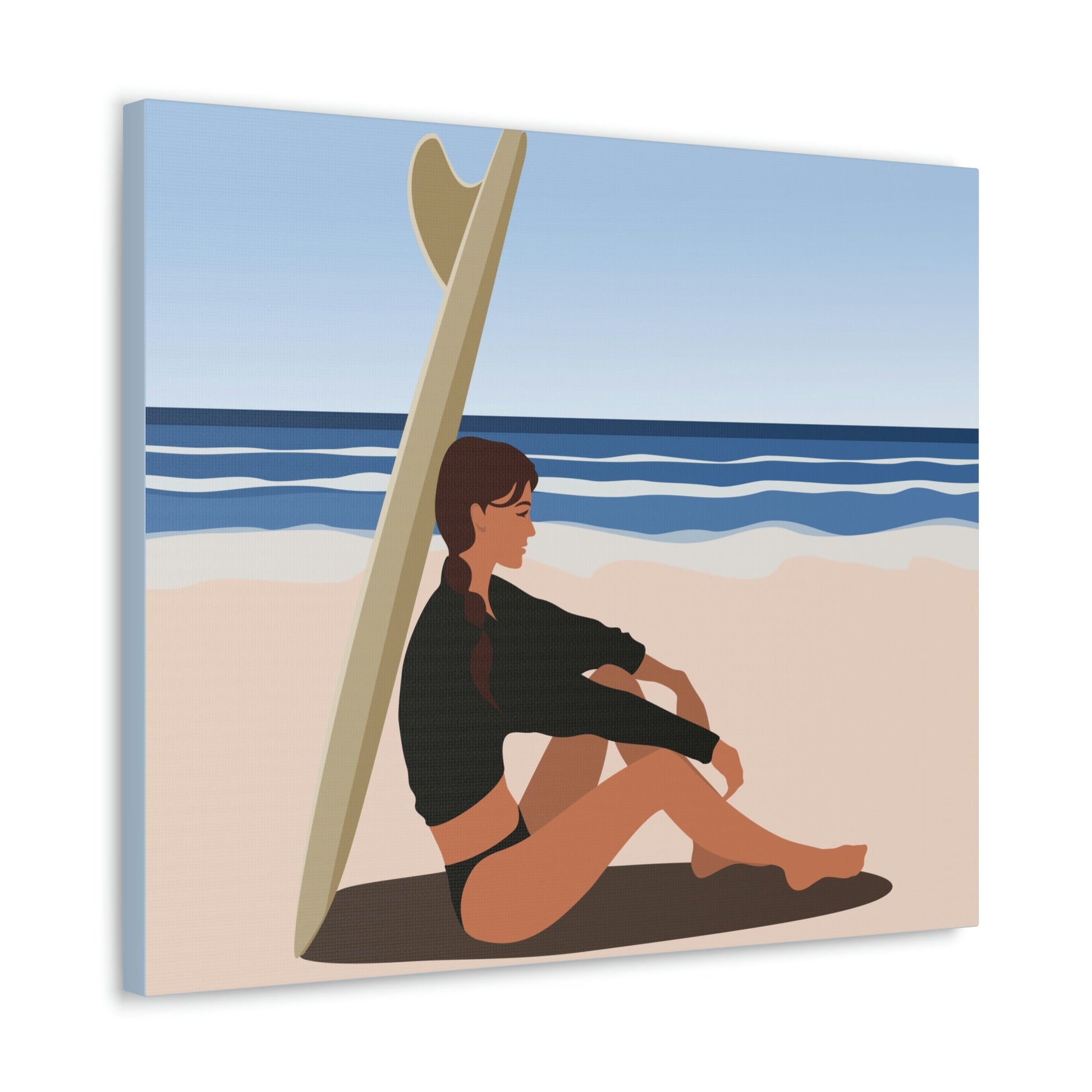 Serenity by the Sea Woman Sitting on Beach Classic Art Canvas Gallery Wraps Ichaku [Perfect Gifts Selection]