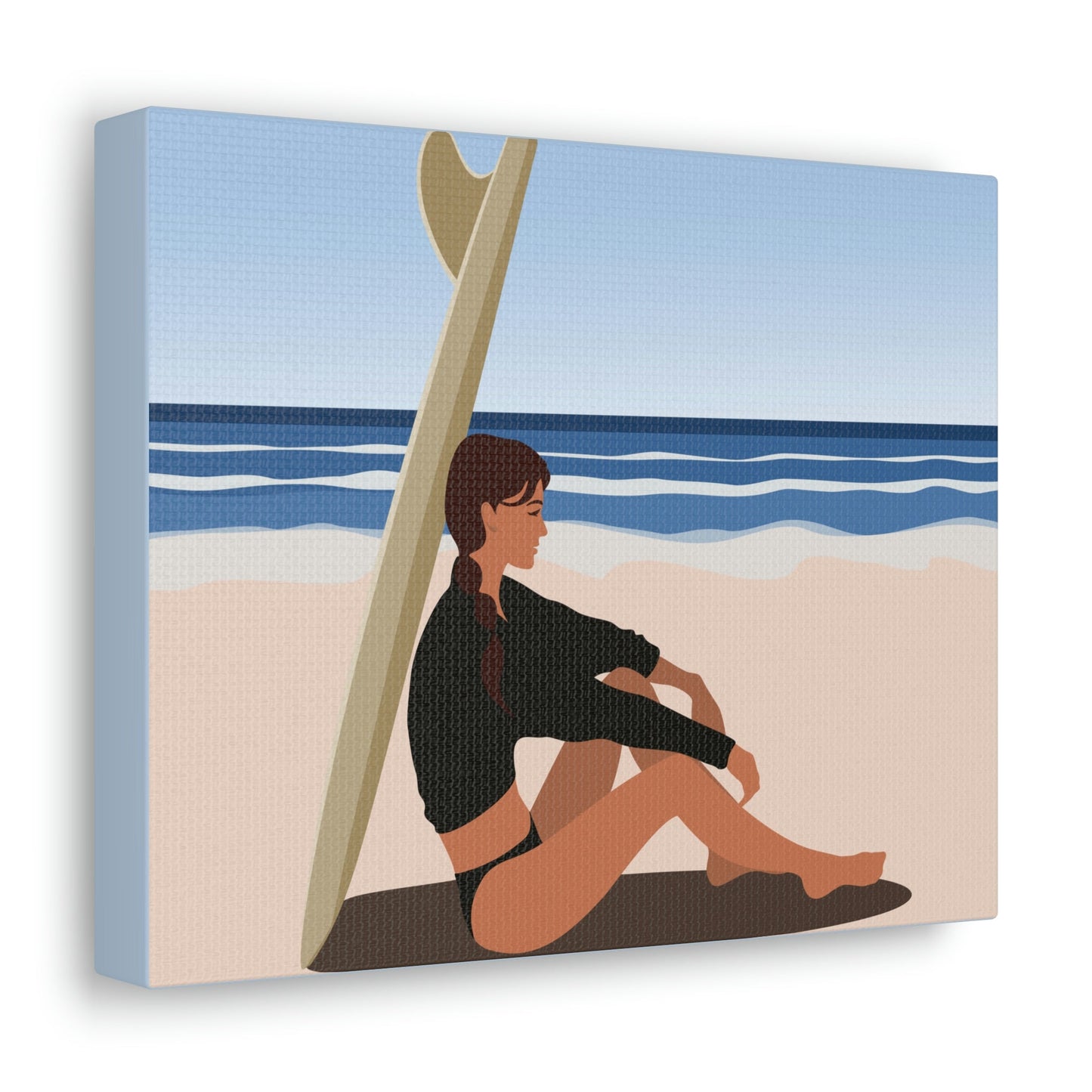 Serenity by the Sea Woman Sitting on Beach Classic Art Canvas Gallery Wraps Ichaku [Perfect Gifts Selection]