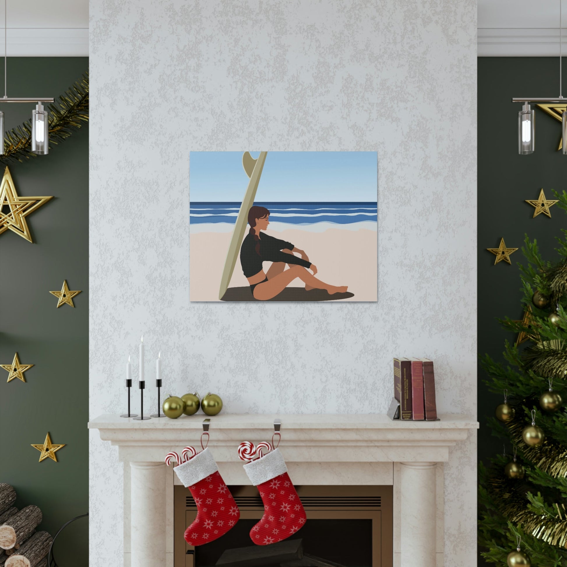 Serenity by the Sea Woman Sitting on Beach Classic Art Canvas Gallery Wraps Ichaku [Perfect Gifts Selection]