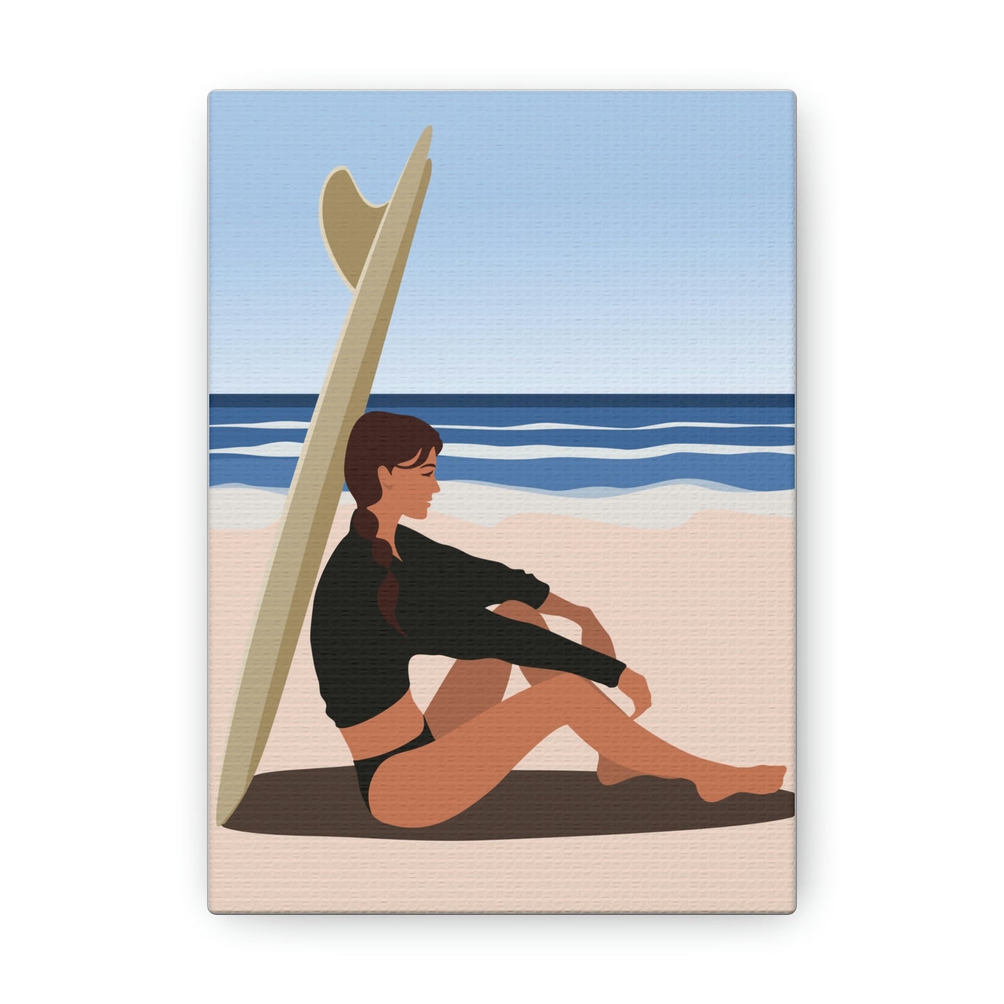 Serenity by the Sea Woman Sitting on Beach Classic Art Canvas Gallery Wraps Ichaku [Perfect Gifts Selection]