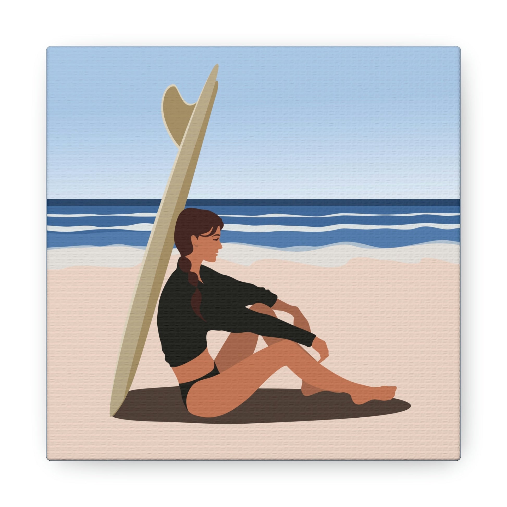 Serenity by the Sea Woman Sitting on Beach Classic Art Canvas Gallery Wraps Ichaku [Perfect Gifts Selection]