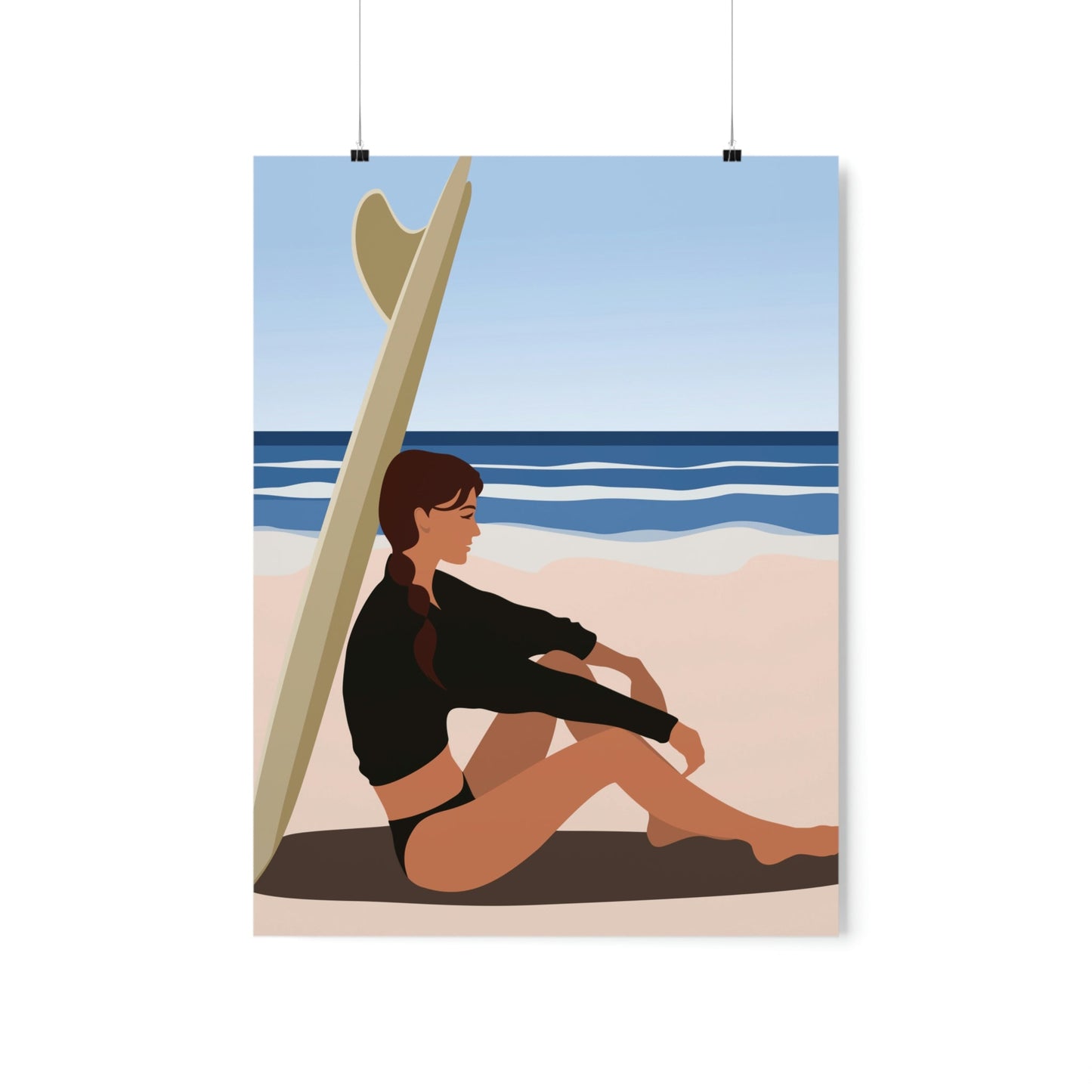 Serenity by the Sea Woman Sitting on Beach Classic Premium Matte Vertical Posters Ichaku [Perfect Gifts Selection]