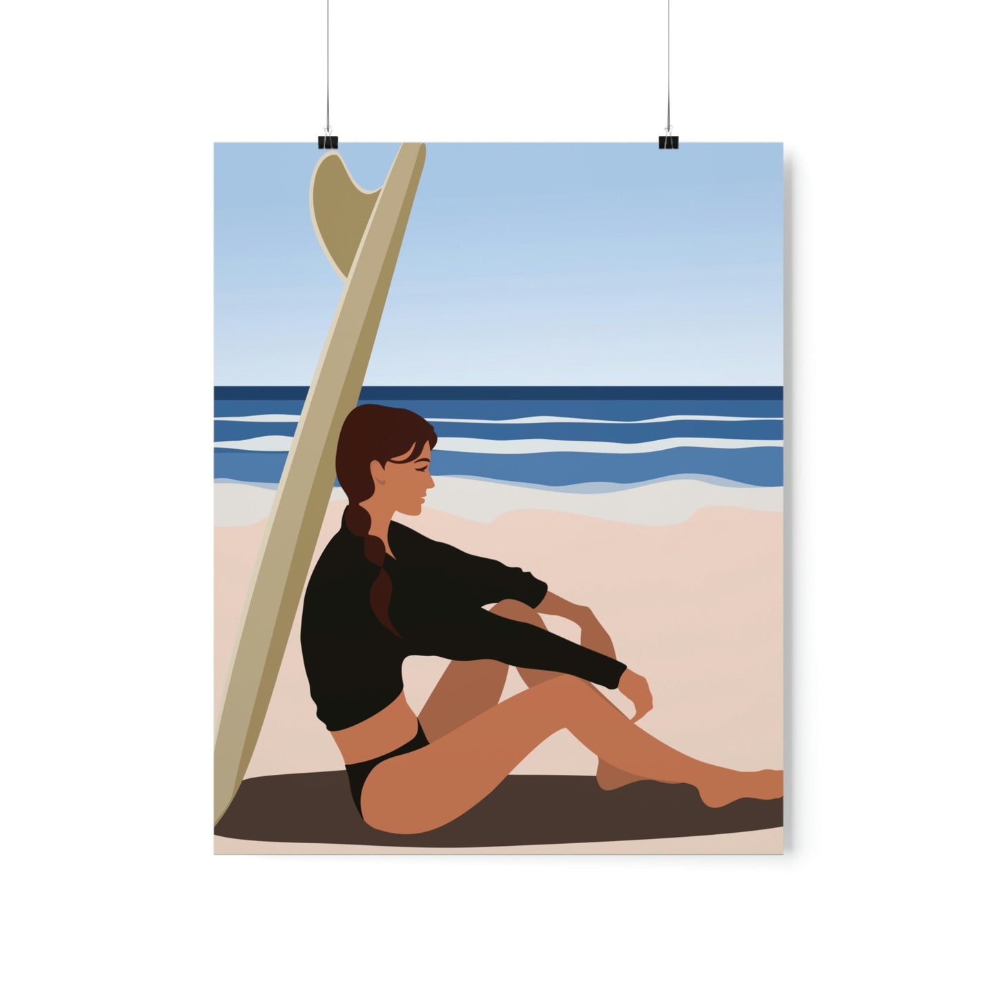 Serenity by the Sea Woman Sitting on Beach Classic Premium Matte Vertical Posters Ichaku [Perfect Gifts Selection]