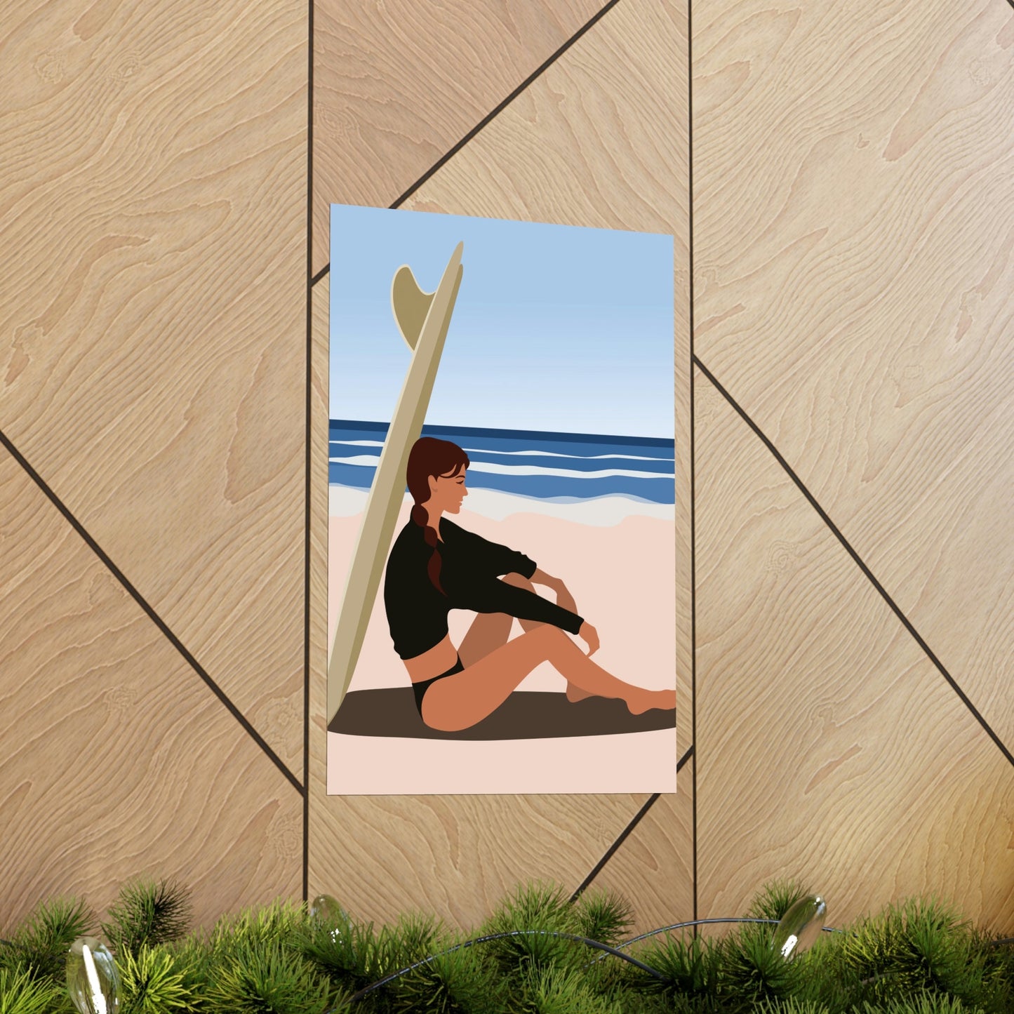 Serenity by the Sea Woman Sitting on Beach Classic Premium Matte Vertical Posters Ichaku [Perfect Gifts Selection]