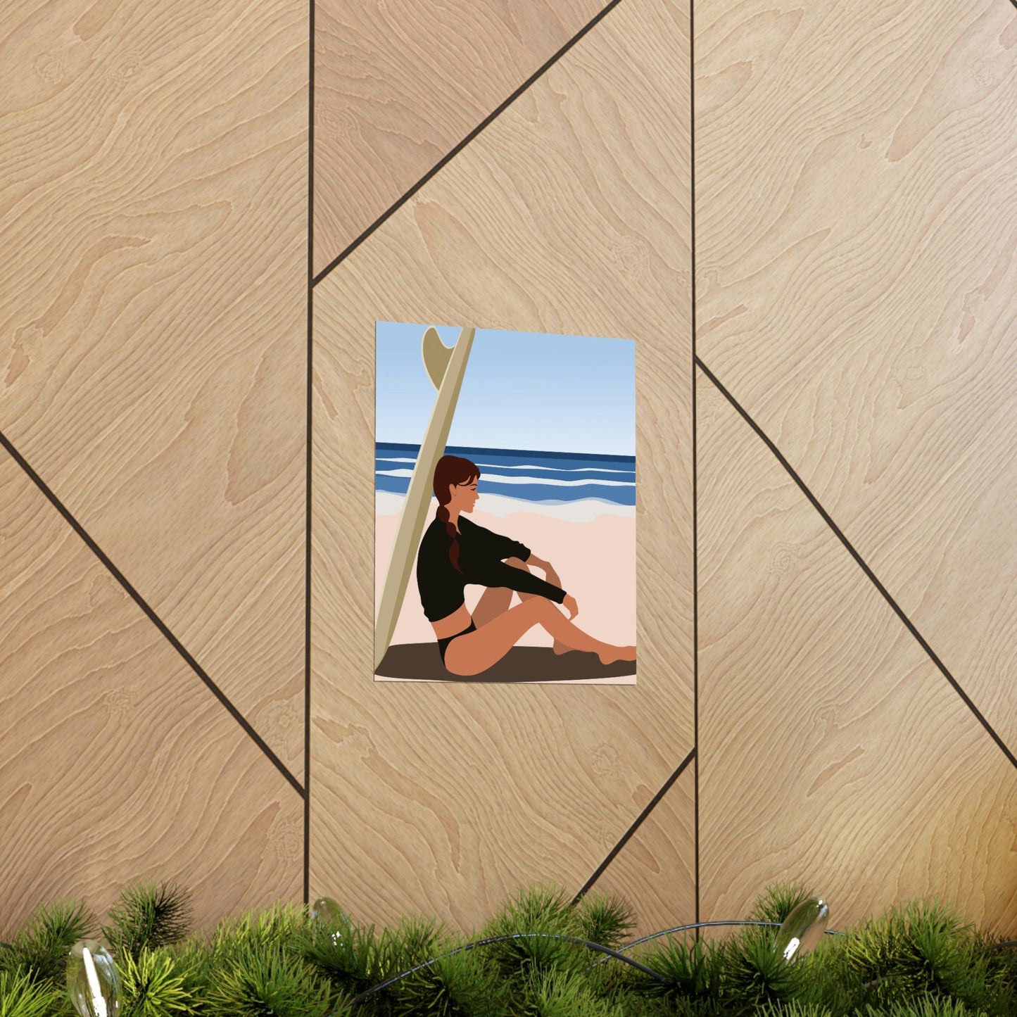 Serenity by the Sea Woman Sitting on Beach Classic Premium Matte Vertical Posters Ichaku [Perfect Gifts Selection]
