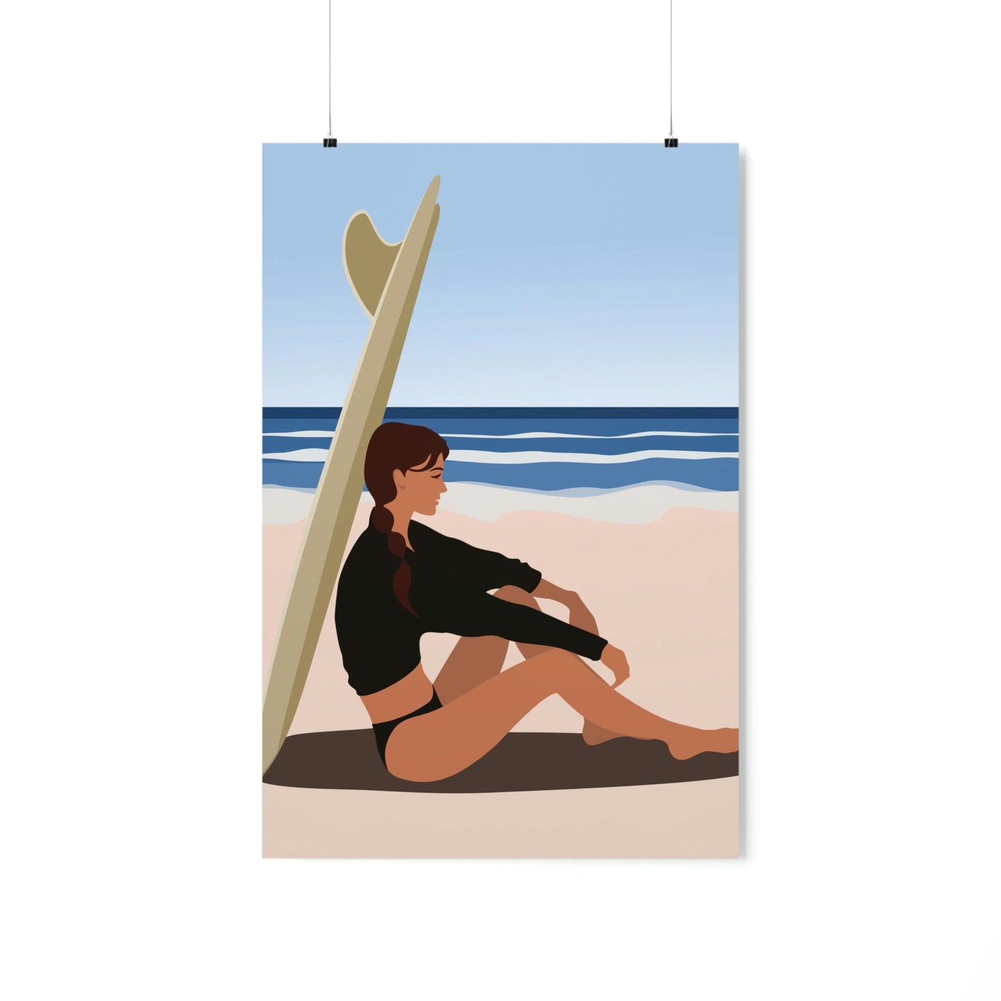 Serenity by the Sea Woman Sitting on Beach Classic Premium Matte Vertical Posters Ichaku [Perfect Gifts Selection]