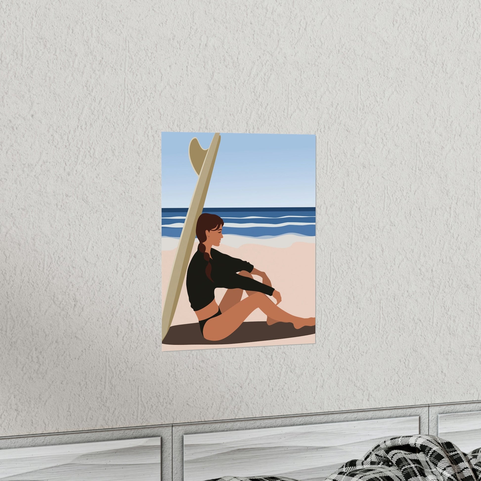 Serenity by the Sea Woman Sitting on Beach Classic Premium Matte Vertical Posters Ichaku [Perfect Gifts Selection]