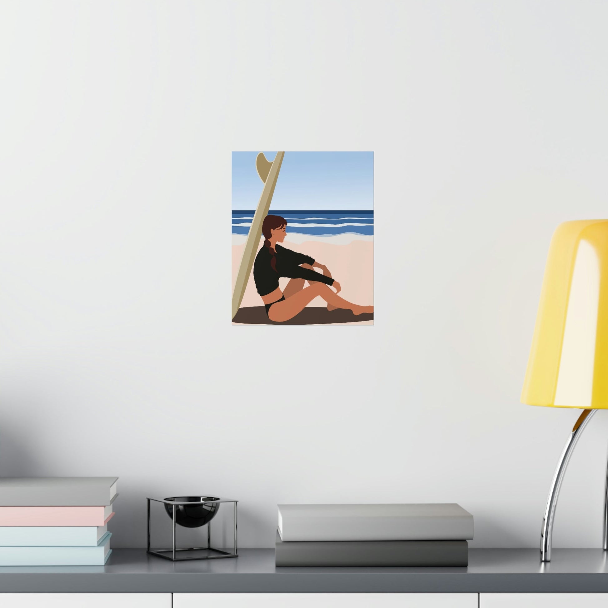 Serenity by the Sea Woman Sitting on Beach Classic Premium Matte Vertical Posters Ichaku [Perfect Gifts Selection]