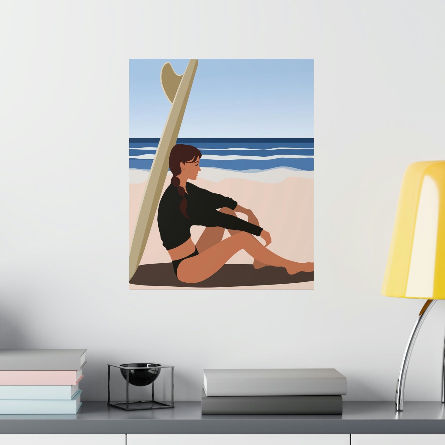 Serenity by the Sea Woman Sitting on Beach Classic Premium Matte Vertical Posters Ichaku [Perfect Gifts Selection]