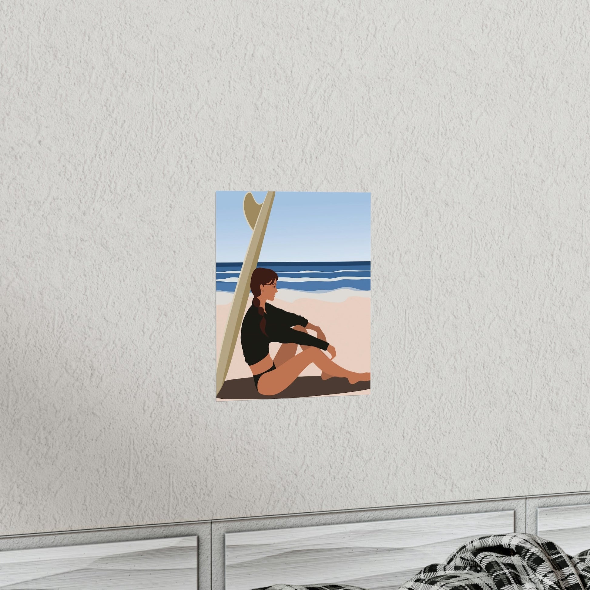 Serenity by the Sea Woman Sitting on Beach Classic Premium Matte Vertical Posters Ichaku [Perfect Gifts Selection]