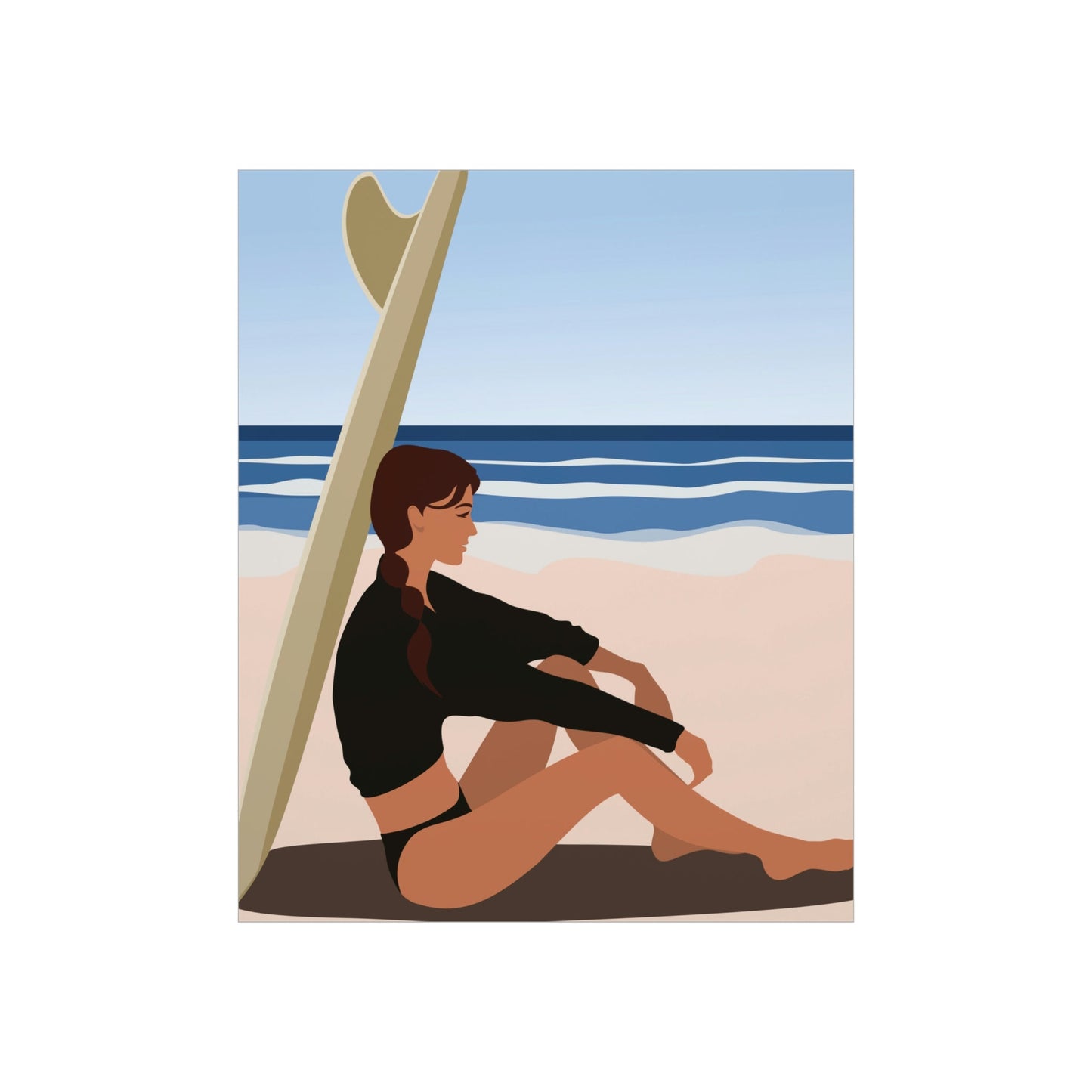 Serenity by the Sea Woman Sitting on Beach Classic Premium Matte Vertical Posters Ichaku [Perfect Gifts Selection]