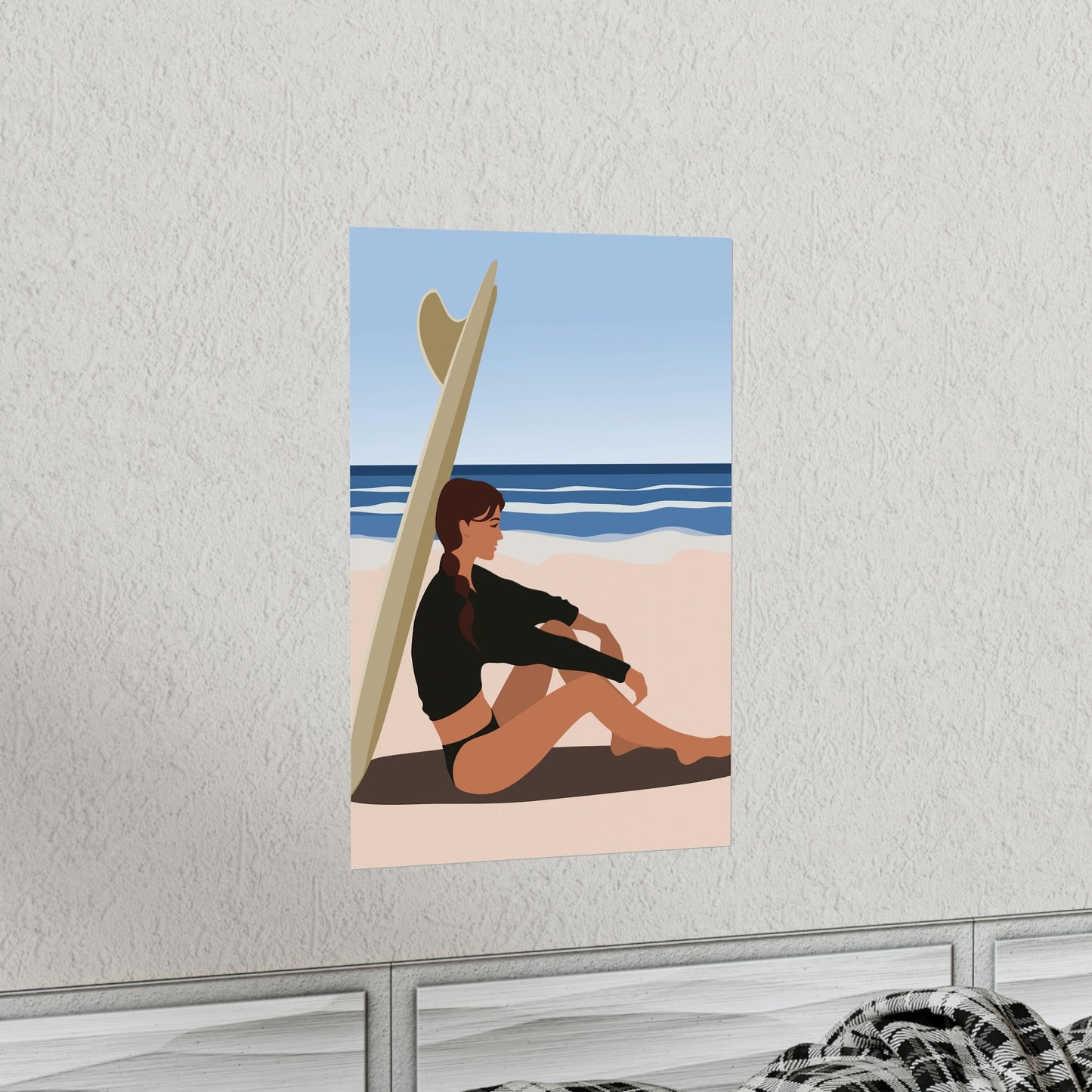 Serenity by the Sea Woman Sitting on Beach Classic Premium Matte Vertical Posters Ichaku [Perfect Gifts Selection]