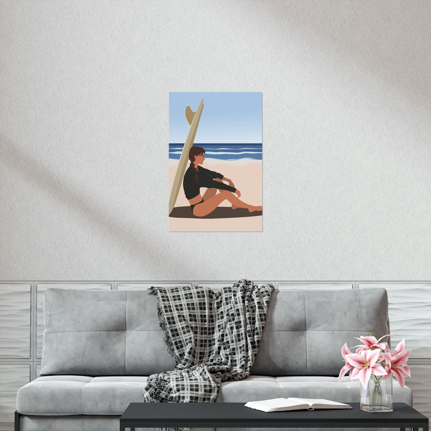 Serenity by the Sea Woman Sitting on Beach Classic Premium Matte Vertical Posters Ichaku [Perfect Gifts Selection]