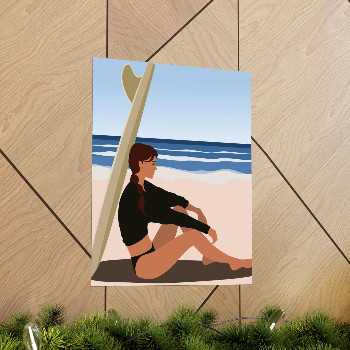 Serenity by the Sea Woman Sitting on Beach Classic Premium Matte Vertical Posters Ichaku [Perfect Gifts Selection]