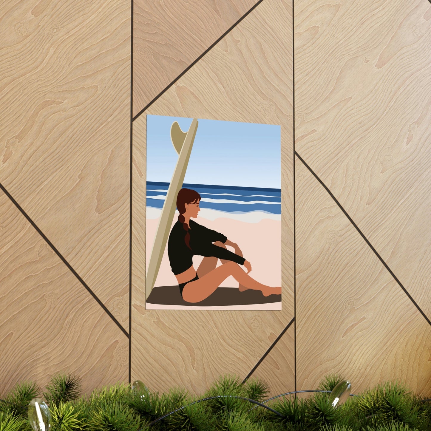 Serenity by the Sea Woman Sitting on Beach Classic Premium Matte Vertical Posters Ichaku [Perfect Gifts Selection]