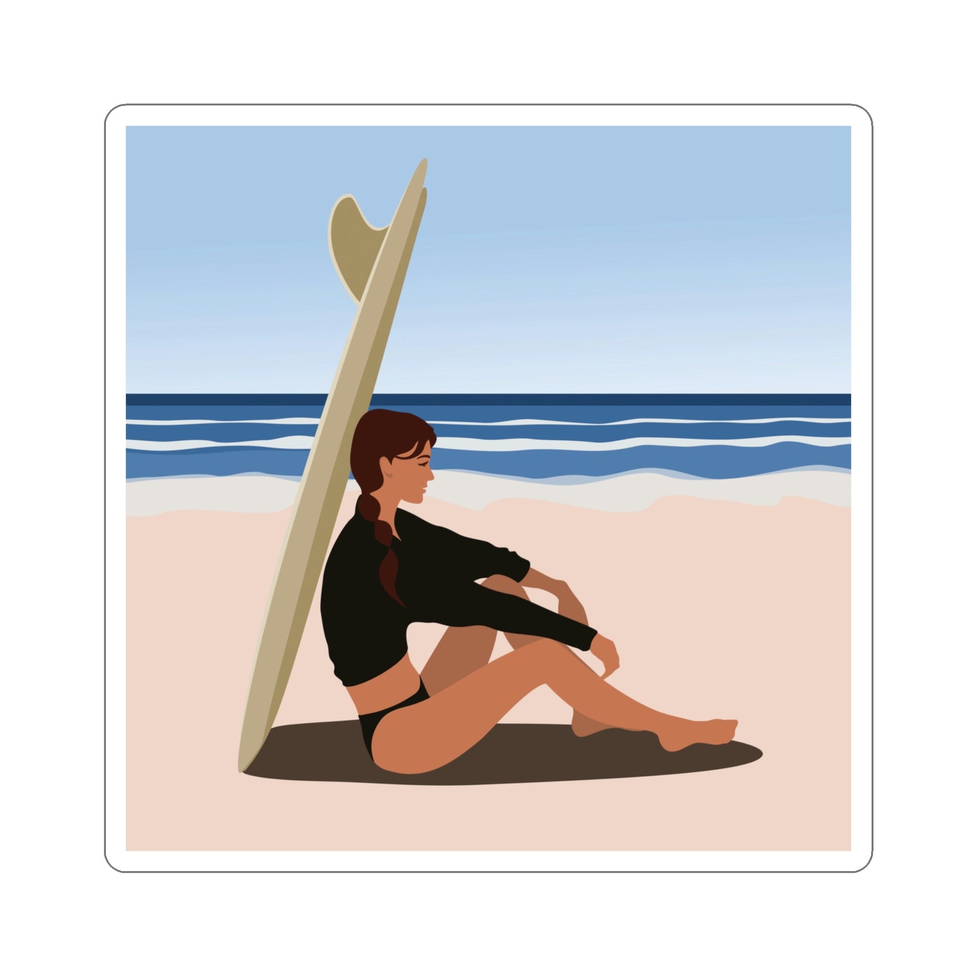 Serenity by the Sea Woman Sitting on Beach Die-Cut Sticker Ichaku [Perfect Gifts Selection]