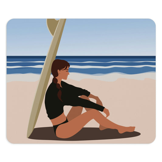 Serenity by the Sea Woman Sitting on Beach Ergonomic Non-slip Creative Design Mouse Pad Ichaku [Perfect Gifts Selection]