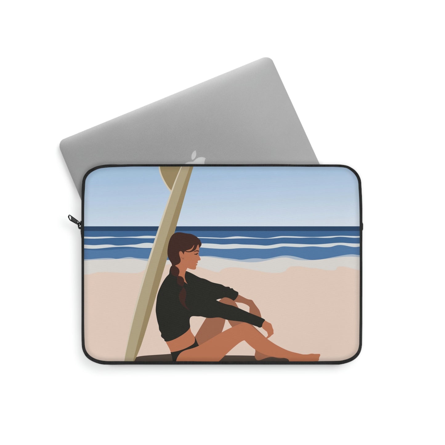 Serenity by the Sea Woman Sitting on Beach Graphic Laptop Sleeve Ichaku [Perfect Gifts Selection]