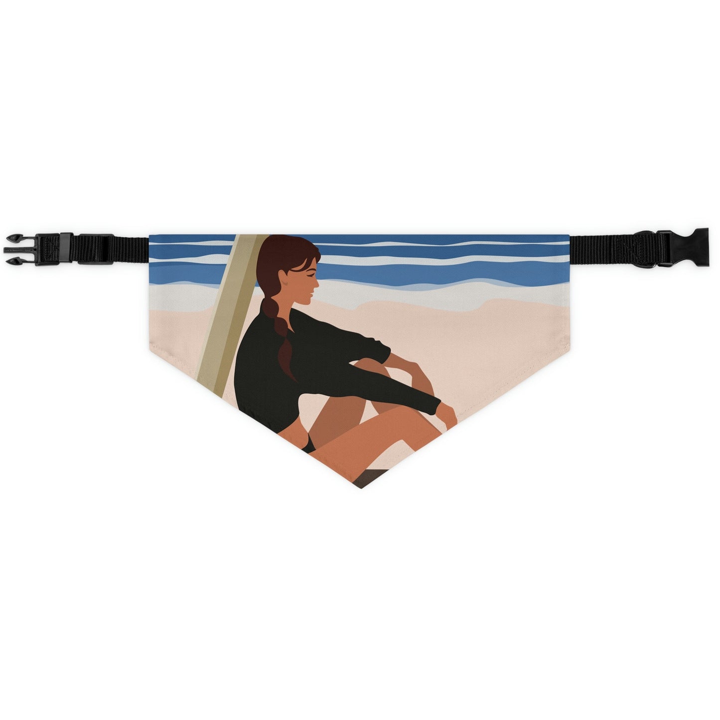 Serenity by the Sea Woman Sitting on Beach Pet Bandana Collar Ichaku [Perfect Gifts Selection]