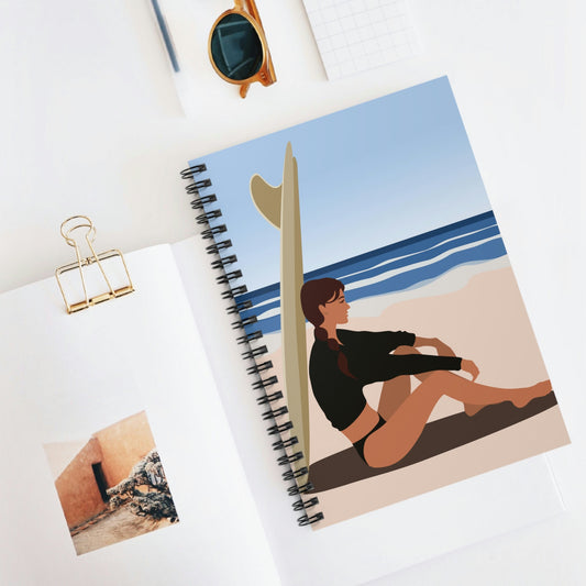 Serenity by the Sea Woman Sitting on Beach Spiral Notebook Ruled Line Ichaku [Perfect Gifts Selection]