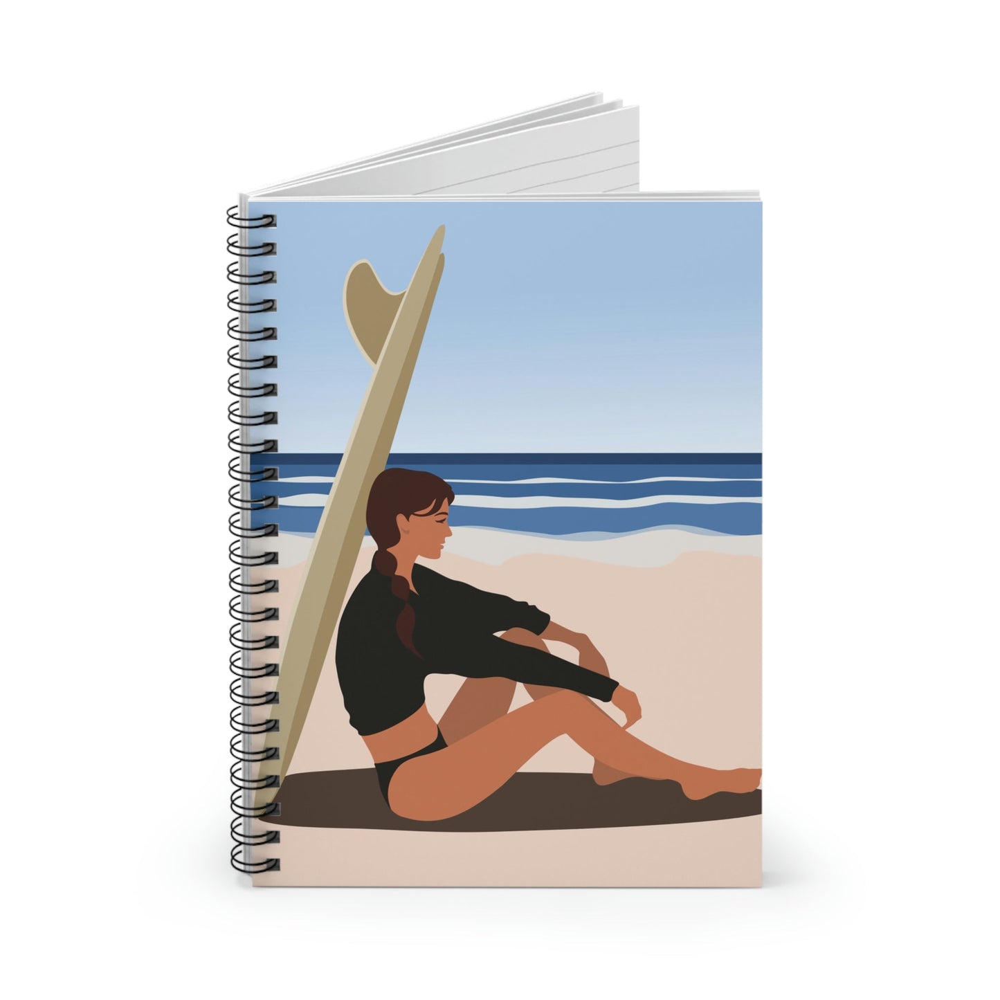 Serenity by the Sea Woman Sitting on Beach Spiral Notebook Ruled Line Ichaku [Perfect Gifts Selection]