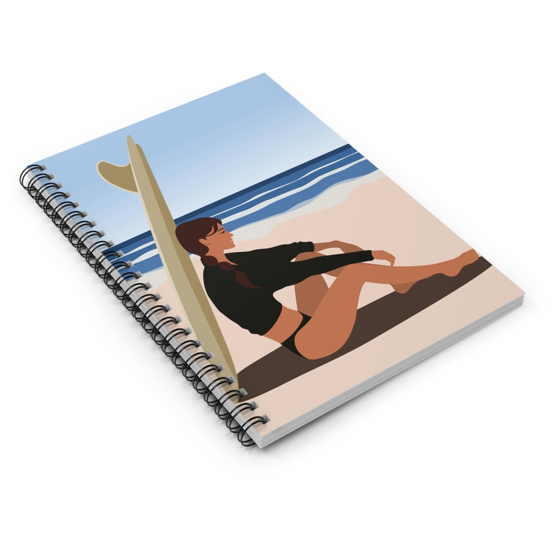 Serenity by the Sea Woman Sitting on Beach Spiral Notebook Ruled Line Ichaku [Perfect Gifts Selection]