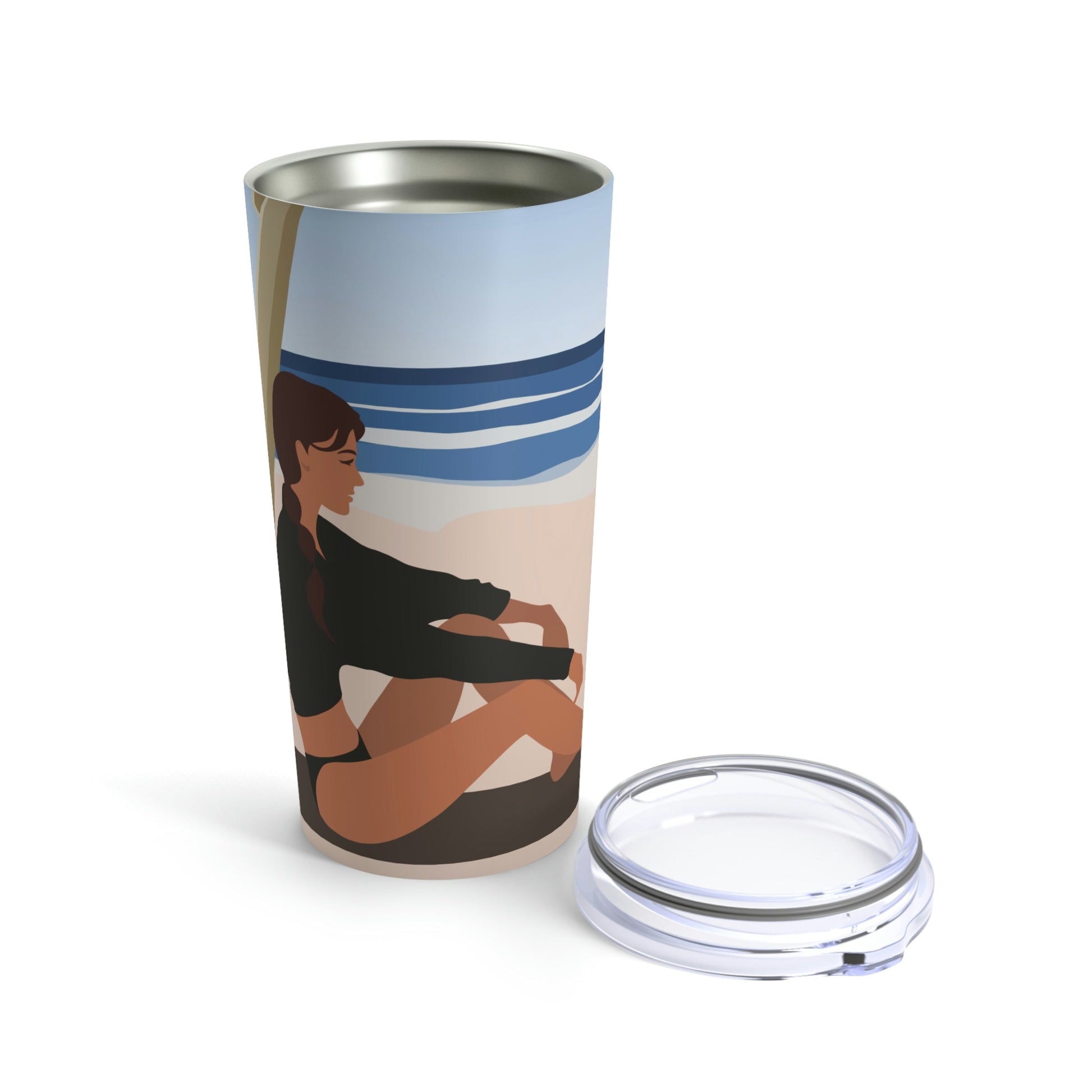 Serenity by the Sea Woman Sitting on Beach Stainless Steel Hot or Cold Vacuum Tumbler 20oz Ichaku [Perfect Gifts Selection]