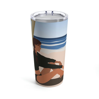 Serenity by the Sea Woman Sitting on Beach Stainless Steel Hot or Cold Vacuum Tumbler 20oz Ichaku [Perfect Gifts Selection]