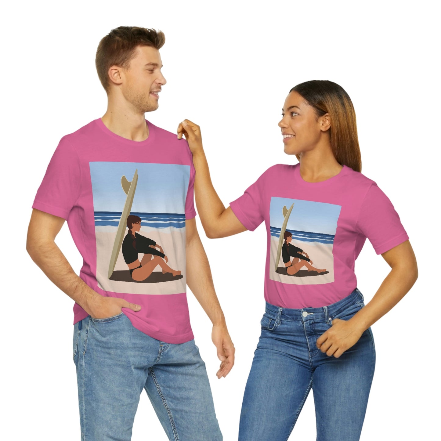 Serenity by the Sea Woman Sitting on Beach Unisex Jersey Short Sleeve T-Shirt Ichaku [Perfect Gifts Selection]