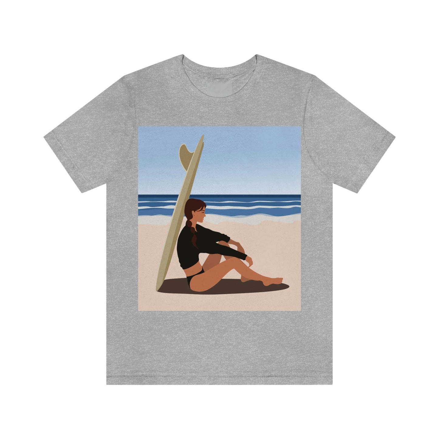 Serenity by the Sea Woman Sitting on Beach Unisex Jersey Short Sleeve T-Shirt Ichaku [Perfect Gifts Selection]