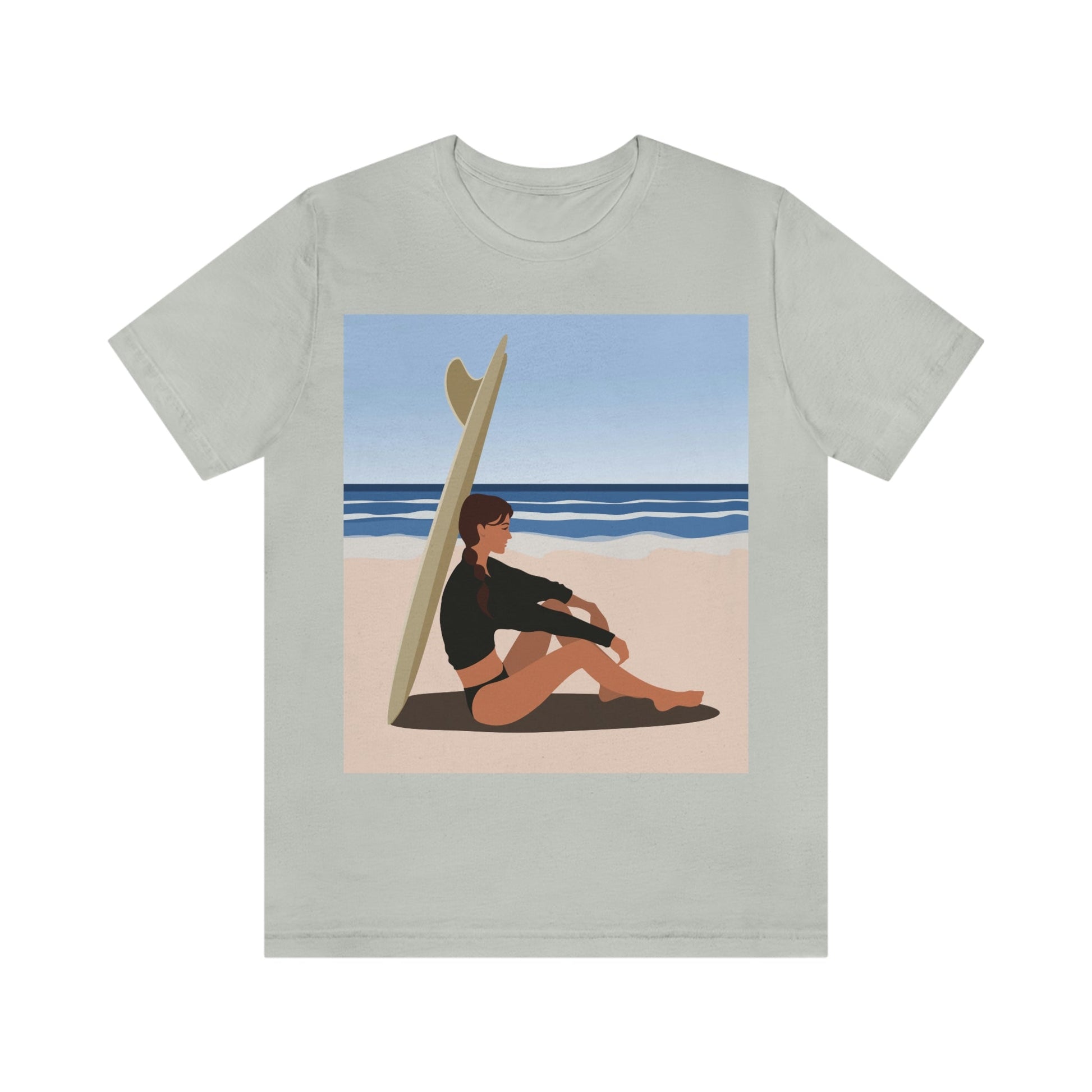 Serenity by the Sea Woman Sitting on Beach Unisex Jersey Short Sleeve T-Shirt Ichaku [Perfect Gifts Selection]